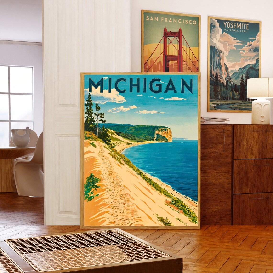Michigan Vintage Dunes Shoreline Lake Travel Poster Retro Style - Image 5