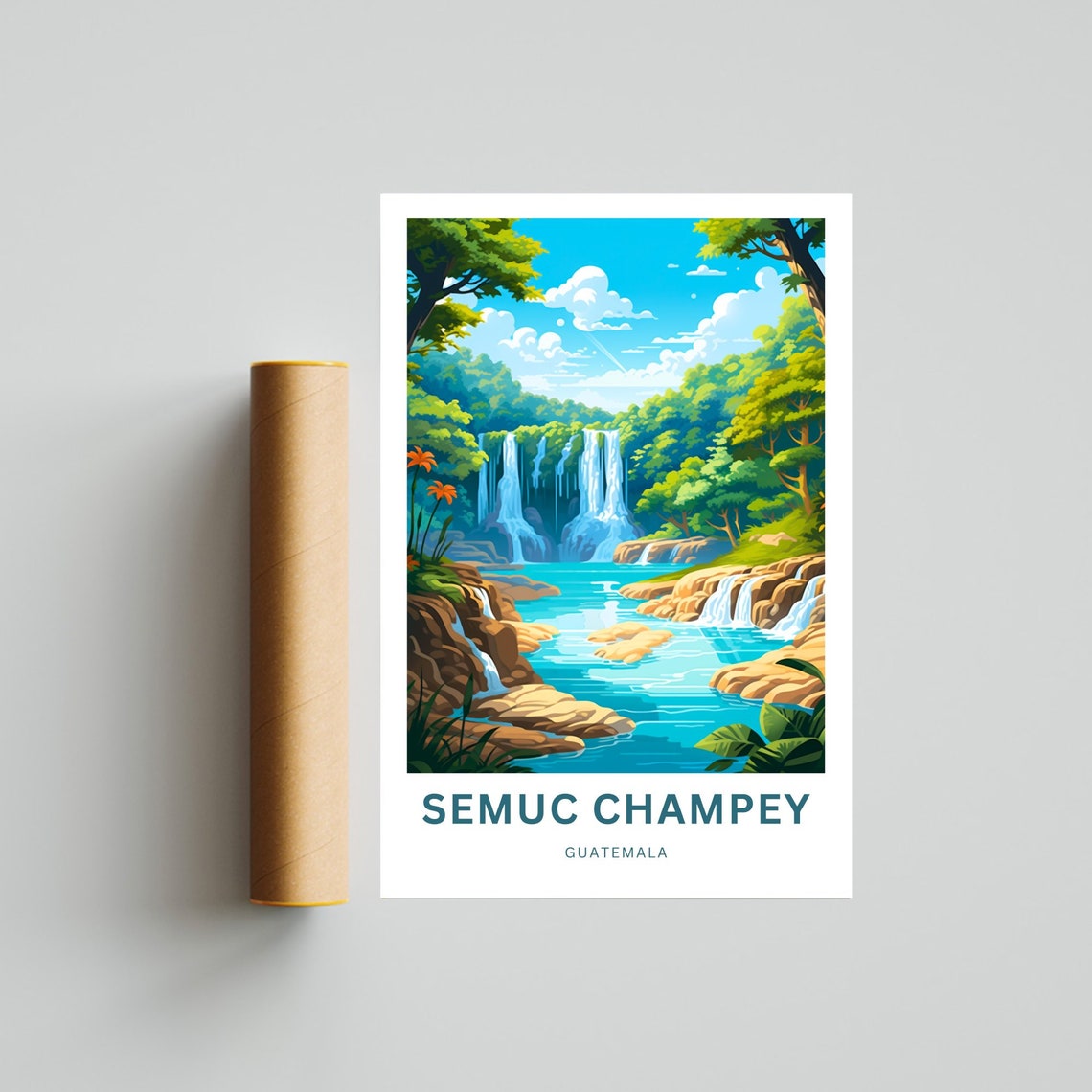 Personalized Semuc Champey Guatemala Waterfall Vintage Travel Poster - Image 4