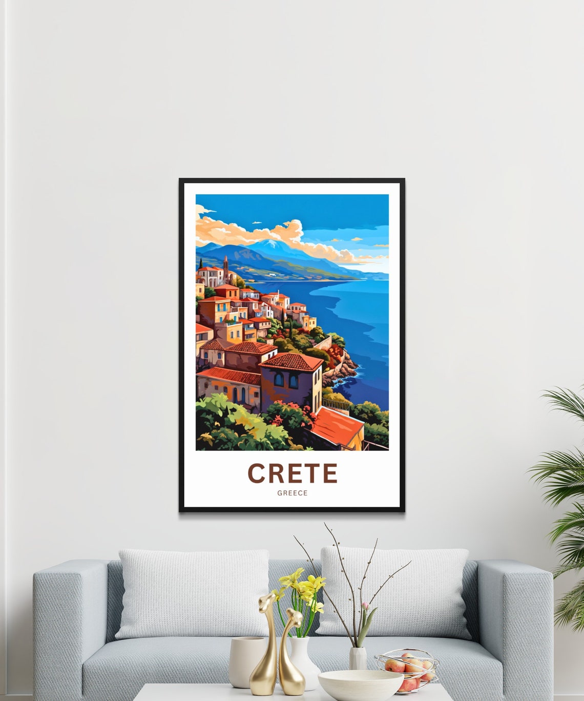 Personalized Crete Greece Seaside Cliffside Village Travel Poster - Image 3