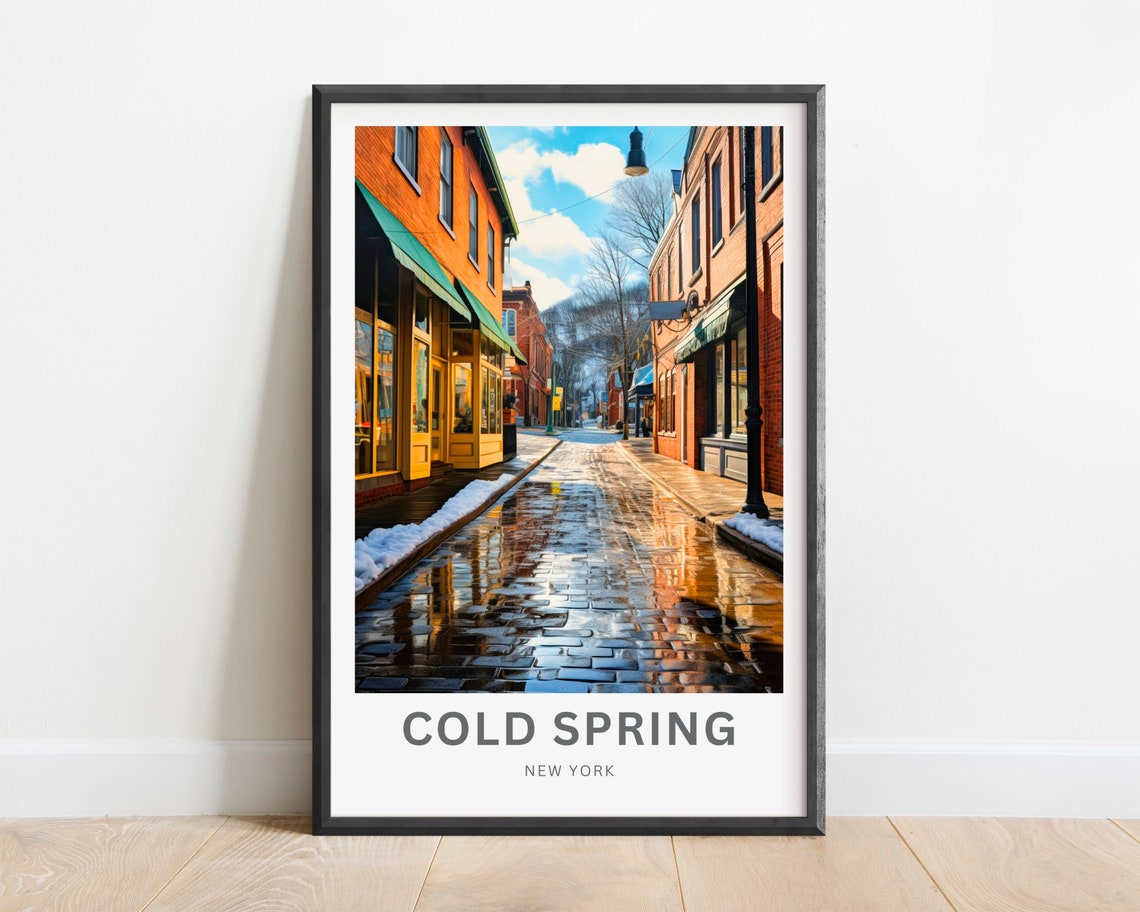 Cold Spring New York Snowy Historic Brick Street Winter Travel Poster