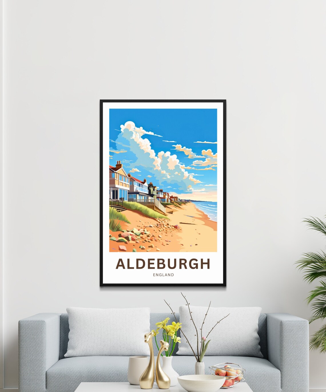Aldeburgh Sunny Beach Row of Houses Golden Sand England Travel Poster - Image 2