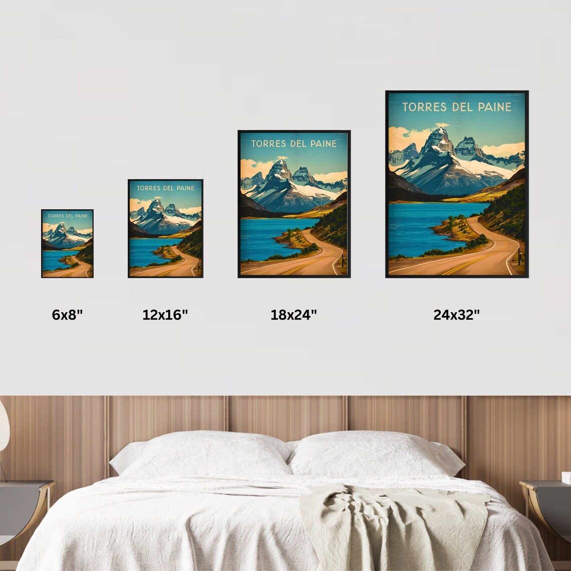 Torres Del Paine Snow Peaks Pine Forest Lake Road Vintage Poster - Image 4