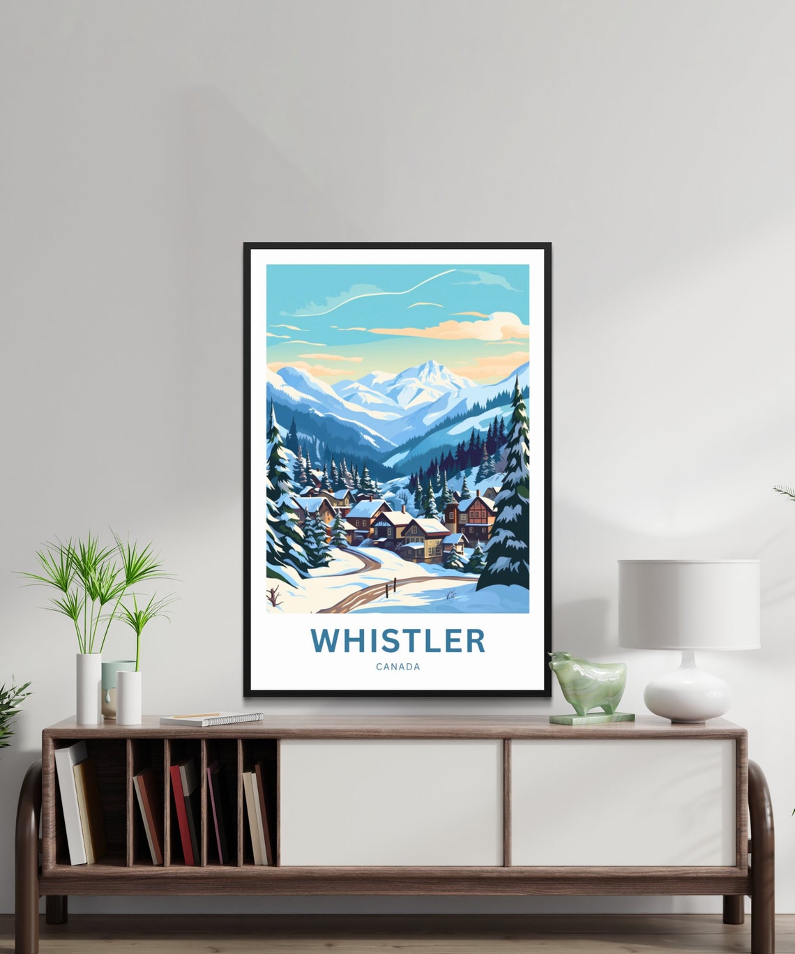 Personalized Whistler Canada Snowy Village Chalets Dusk Travel Poster - Image 2