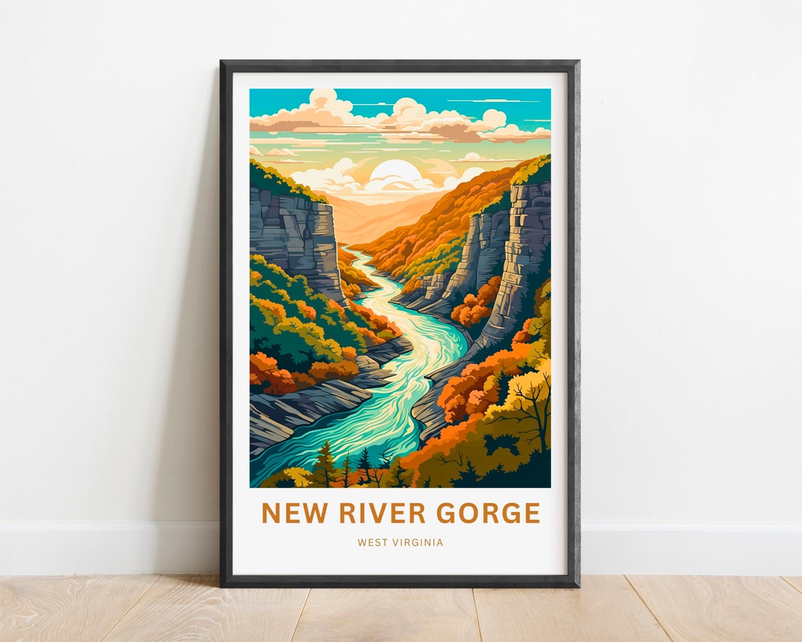 New River Gorge West Virginia Fall Canyon River Travel Poster
