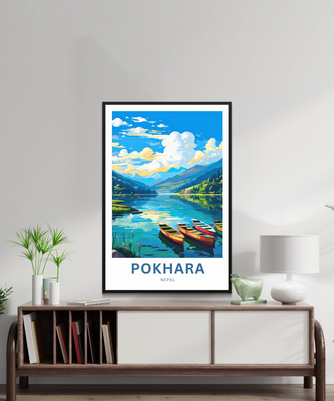 Personalized Pokhara Nepal Colorful Boats on the Lake Poster - Image 2