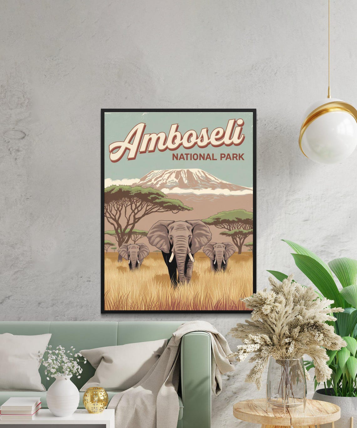 Amboseli National Park Retro Elephant Herd Kilimanjaro Poster - Image 4