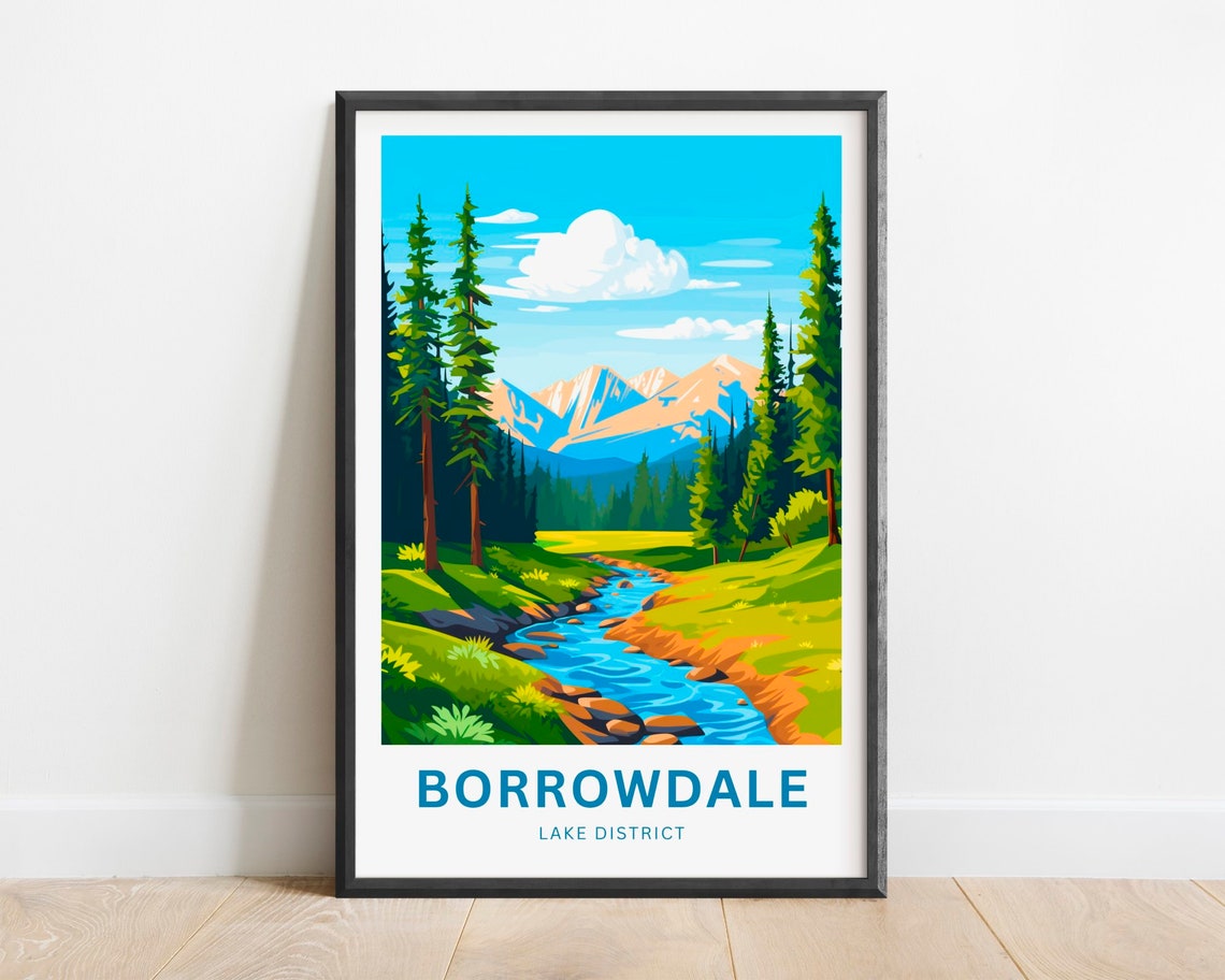 Borrowdale Lake District Pine Forest Stream Mountain Travel Poster