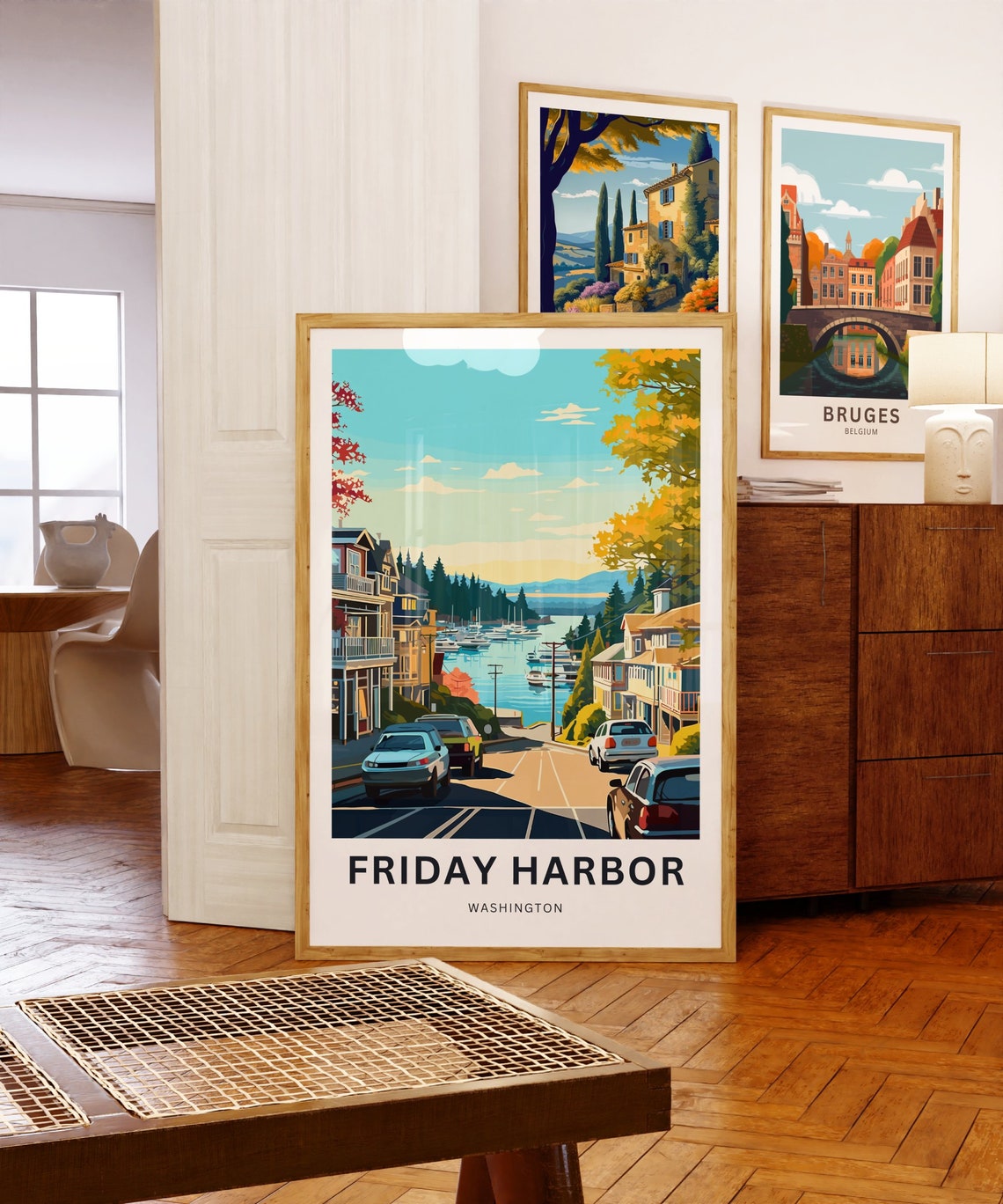 Friday Harbor Washington Marina Street Autumn Harbor Scene Poster - Image 5