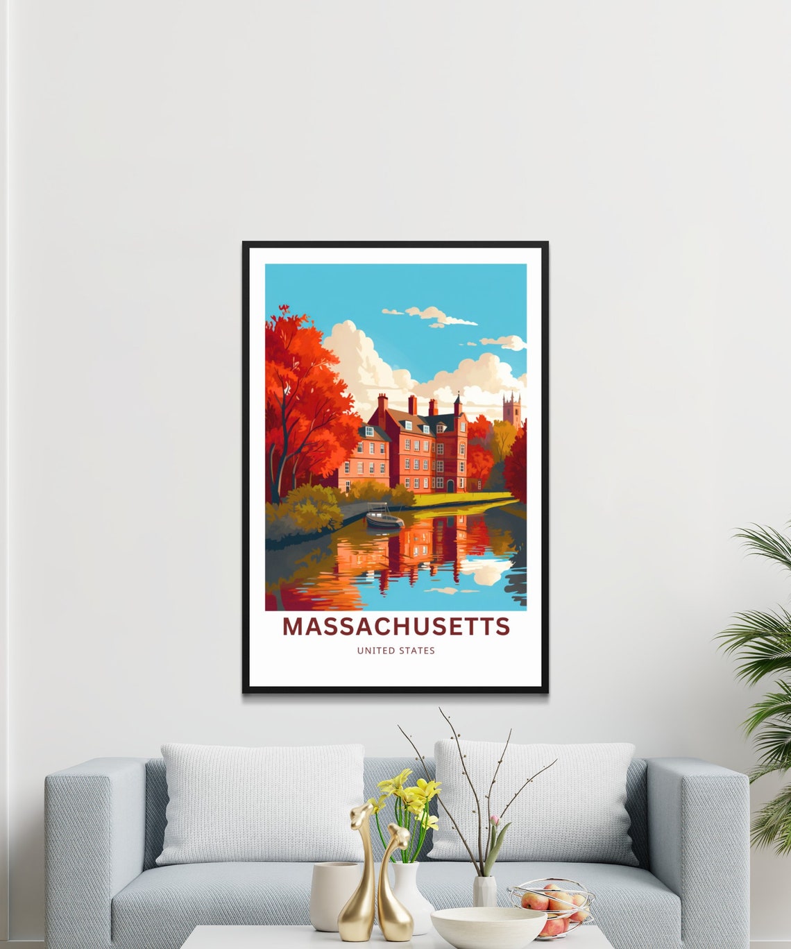 Personalized Massachusetts Historic Riverside Hall Autumn Poster - Image 3
