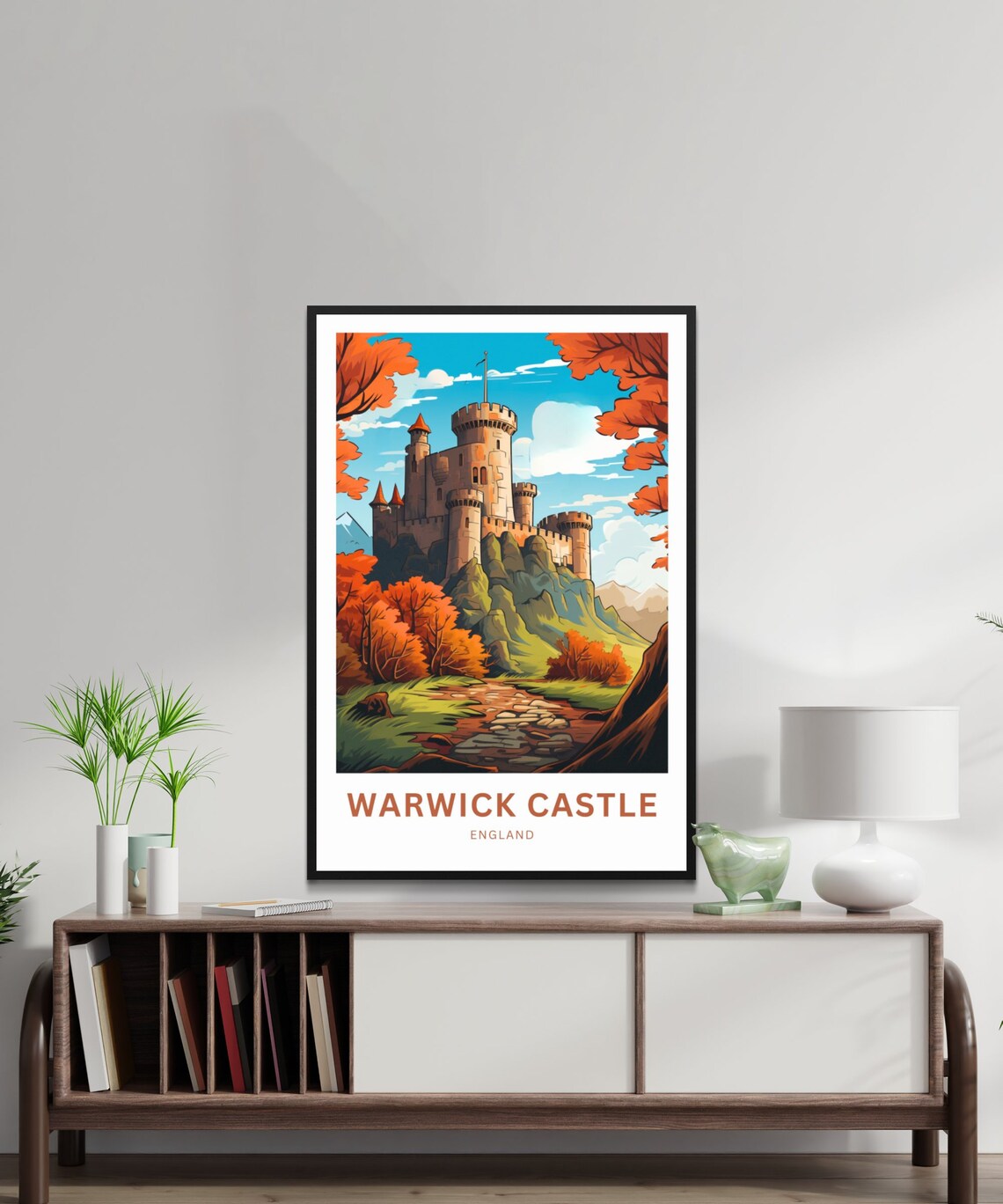 Warwick Castle England Autumn Vintage Travel Poster Medieval Fortress - Image 2