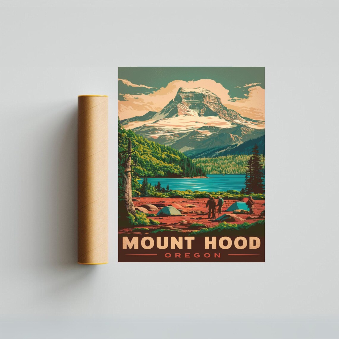 Mount Hood Oregon Vintage Travel Poster Mountain Lake Campsite Art - Image 3