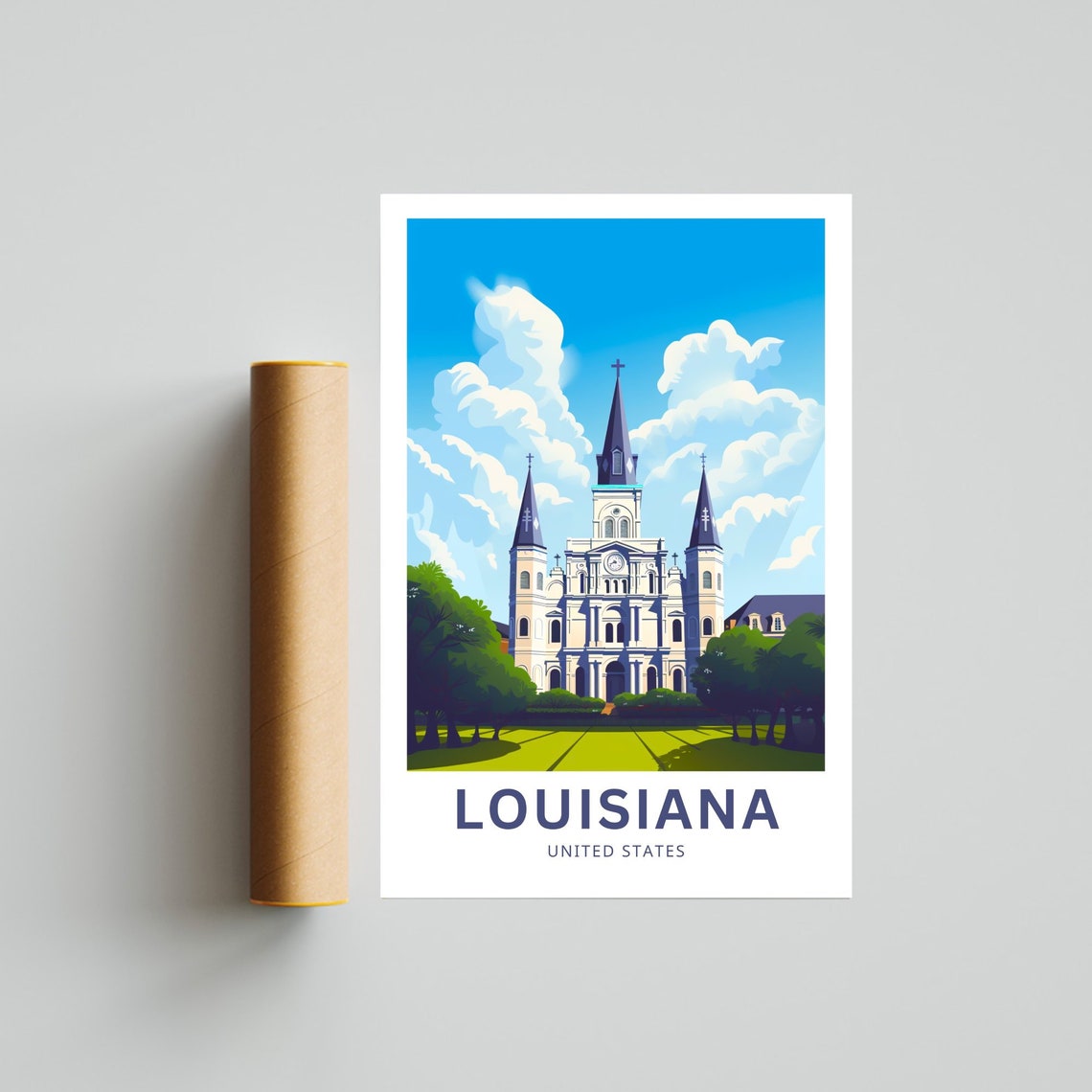 Louisiana St Louis Cathedral New Orleans Illustrated Travel Poster - Image 4