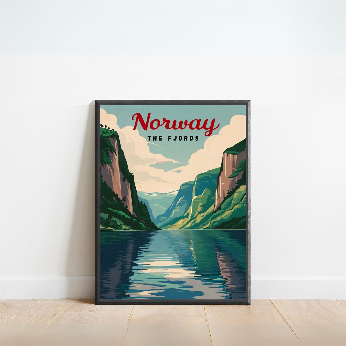 Norway The Fjords Vintage Travel Poster Cliffs Retro Mountain Art