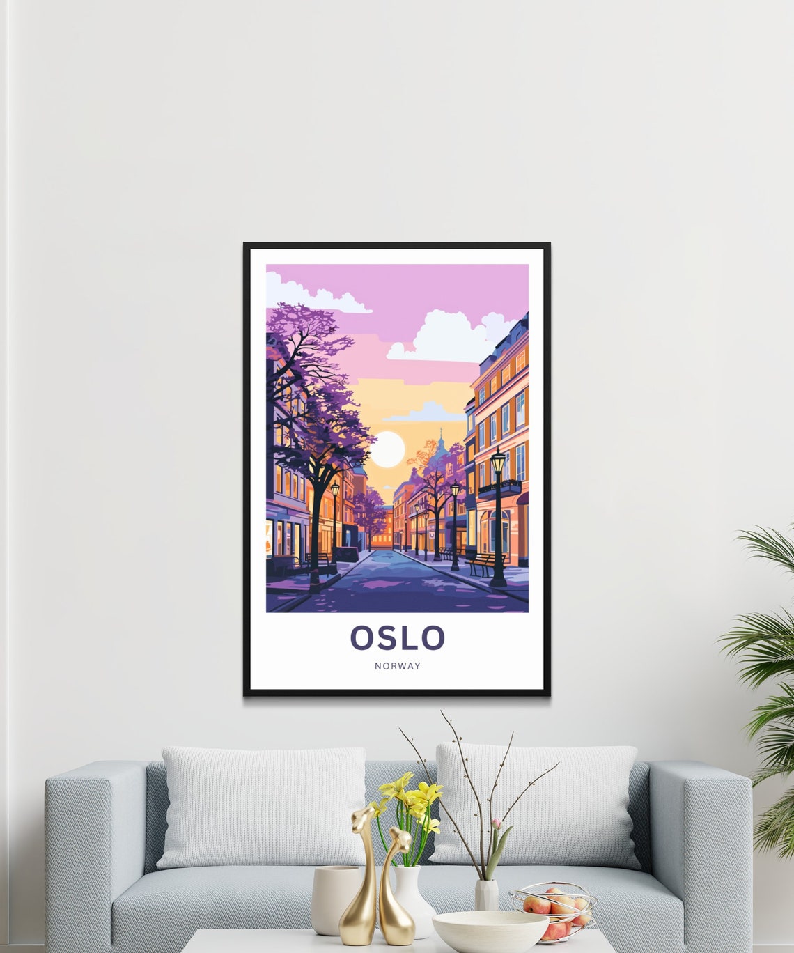 Oslo Norway Custom Text Sunset Street Purple Trees Travel Poster - Image 3