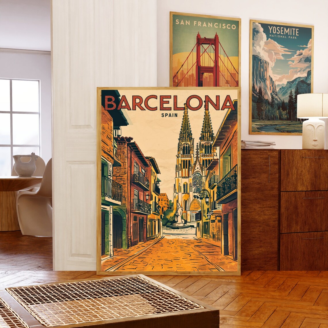 Barcelona Spain Vintage Old Town Cathedral Retro Travel Poster - Image 3