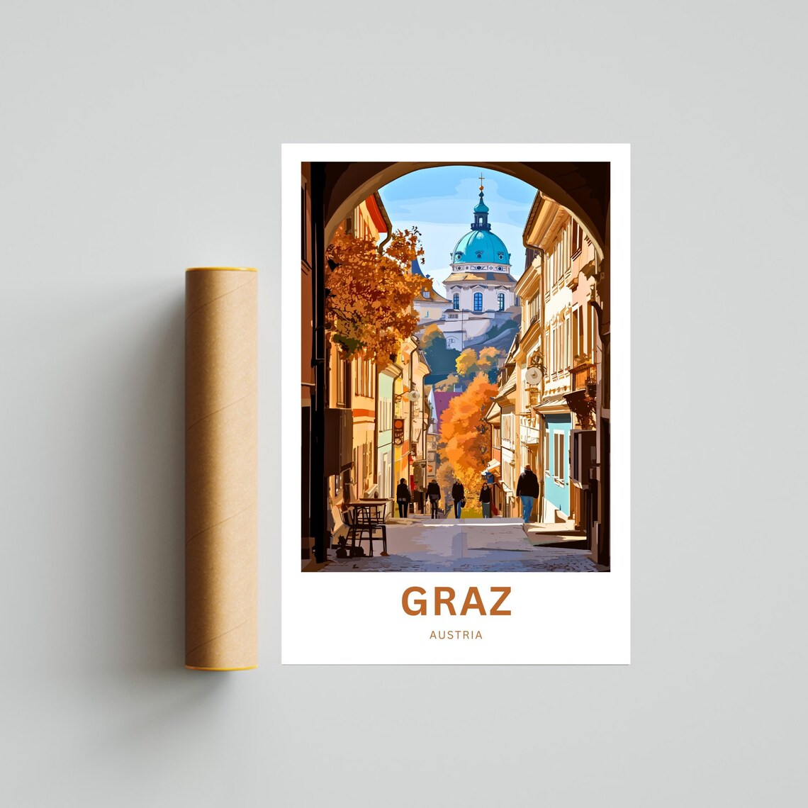 Graz Austria Historic Autumn Old Town Street Travel View Poster - Image 4