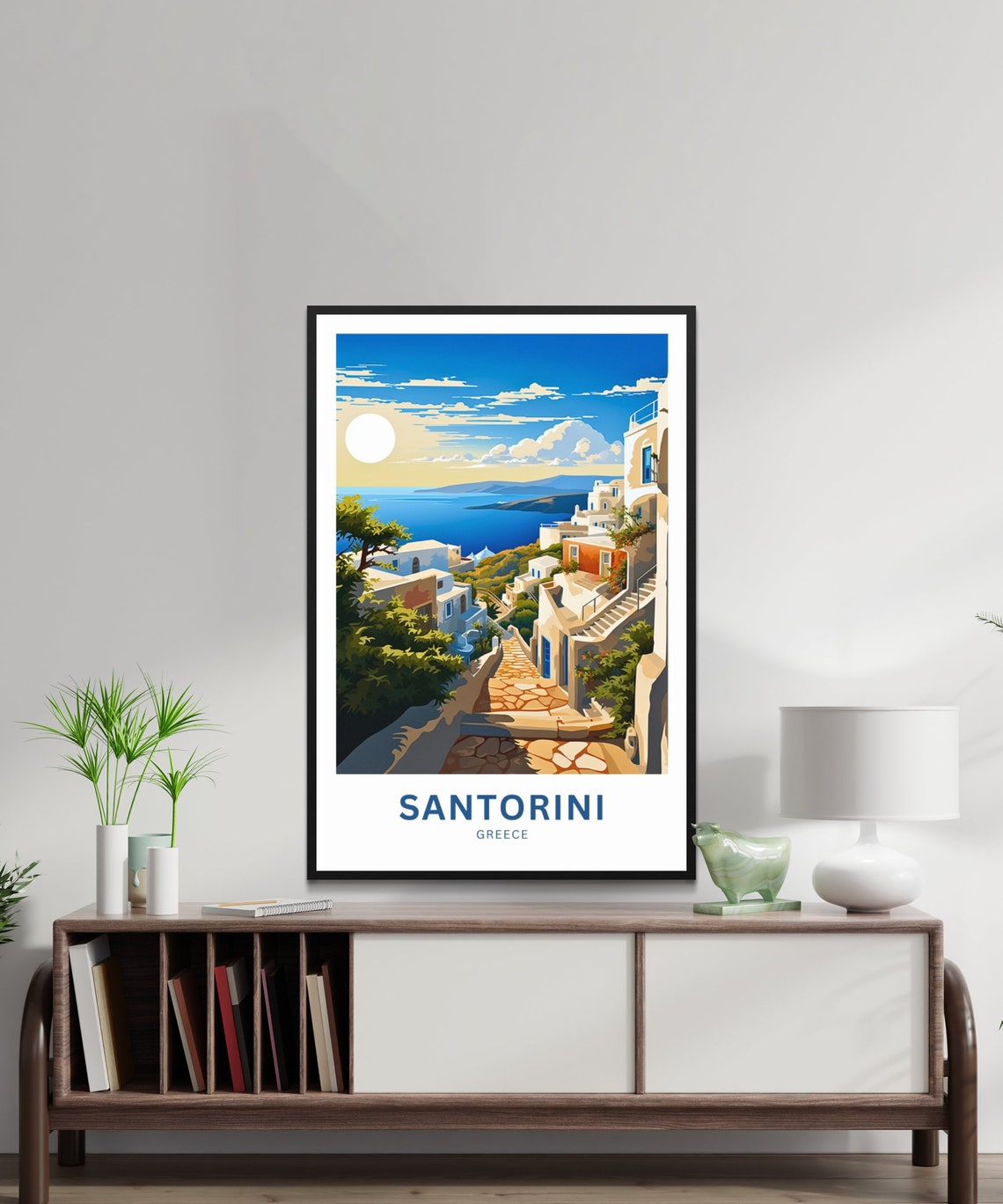 Santorini Greece Sun Over the Aegean Sea Village Custom Poster - Image 2