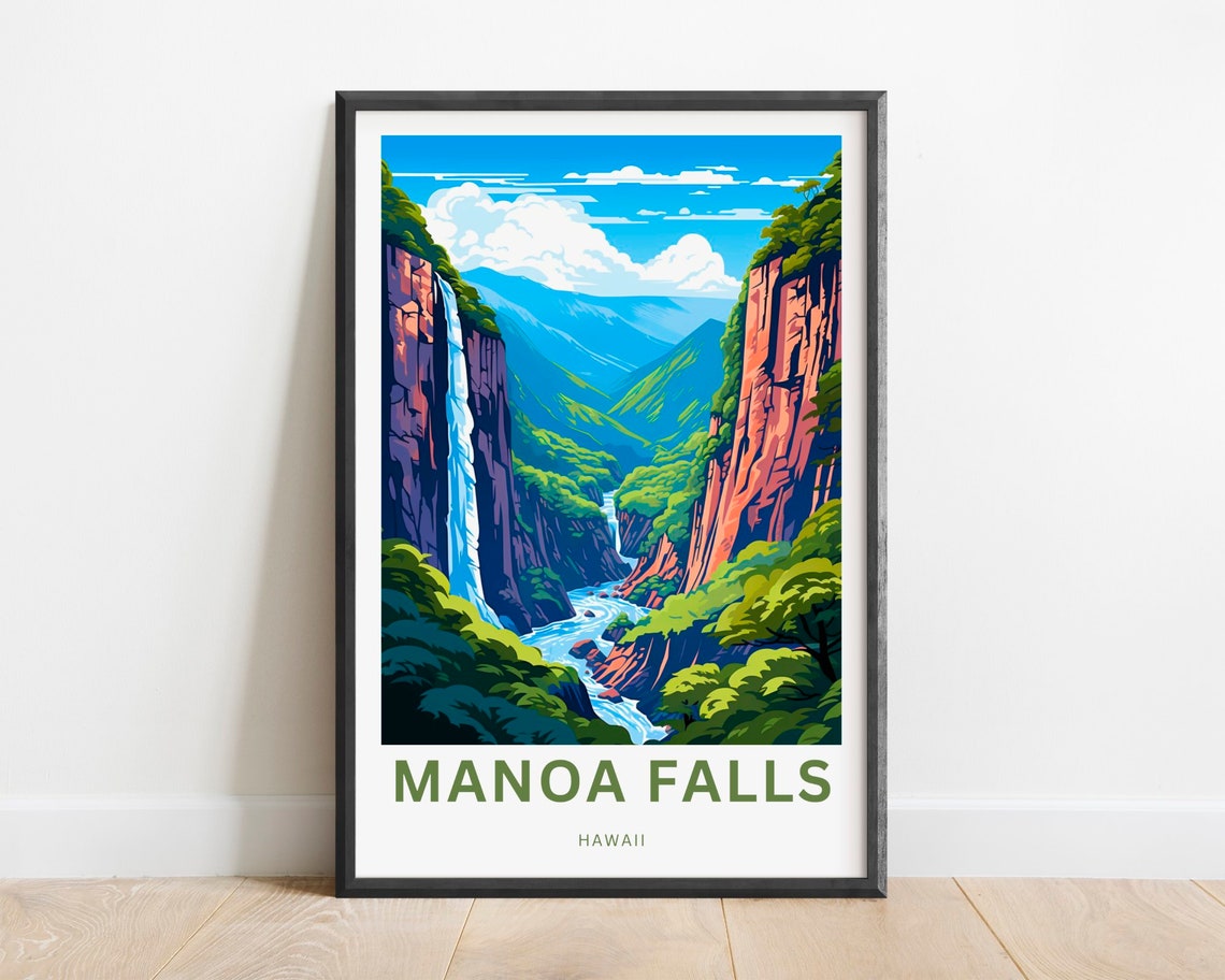 Manoa Falls Hawaii Valley Waterfall Green Nature Travel Poster