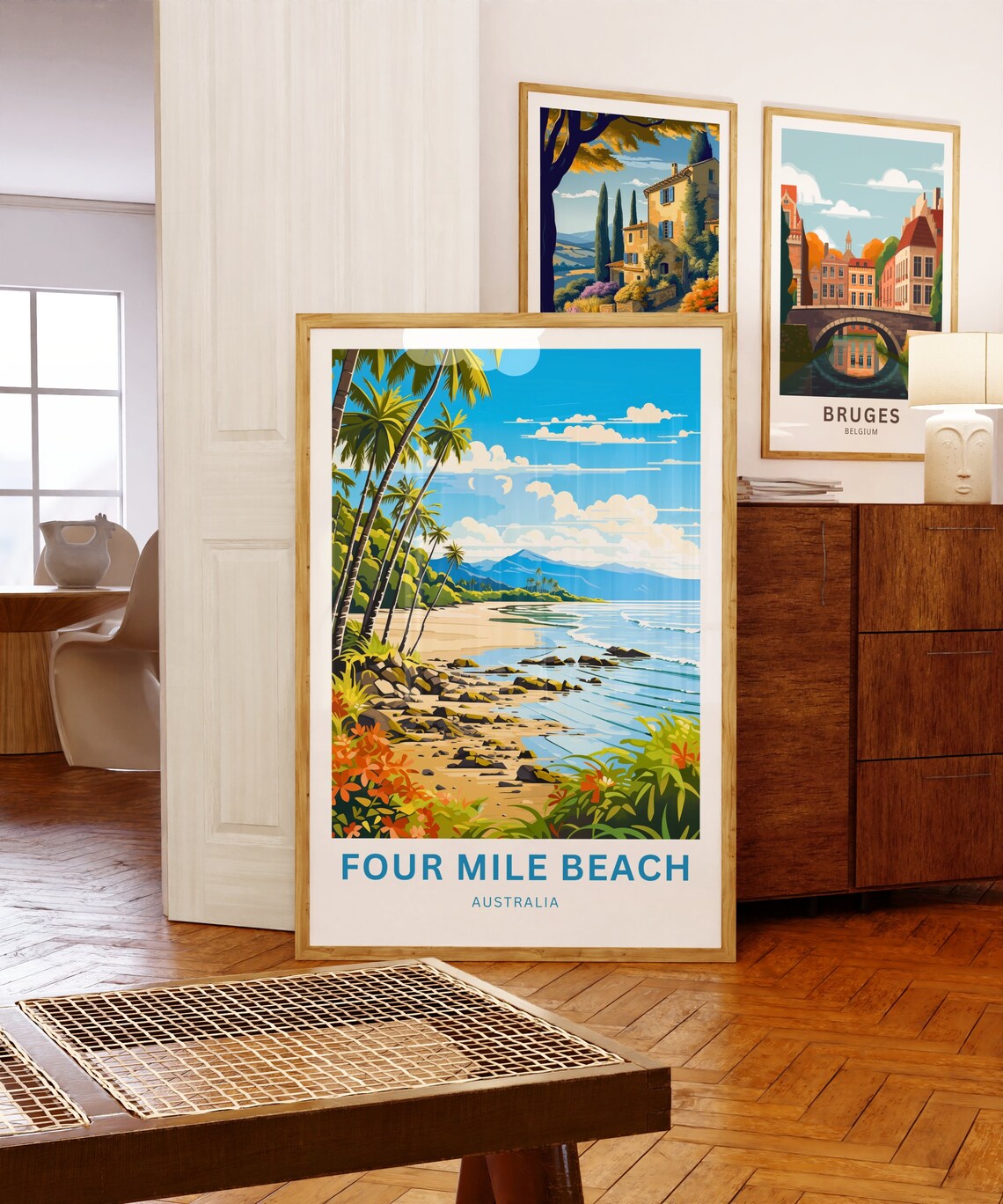 Four Mile Beach Australia Palm Fringed Shoreline Vintage Travel Poster - Image 5