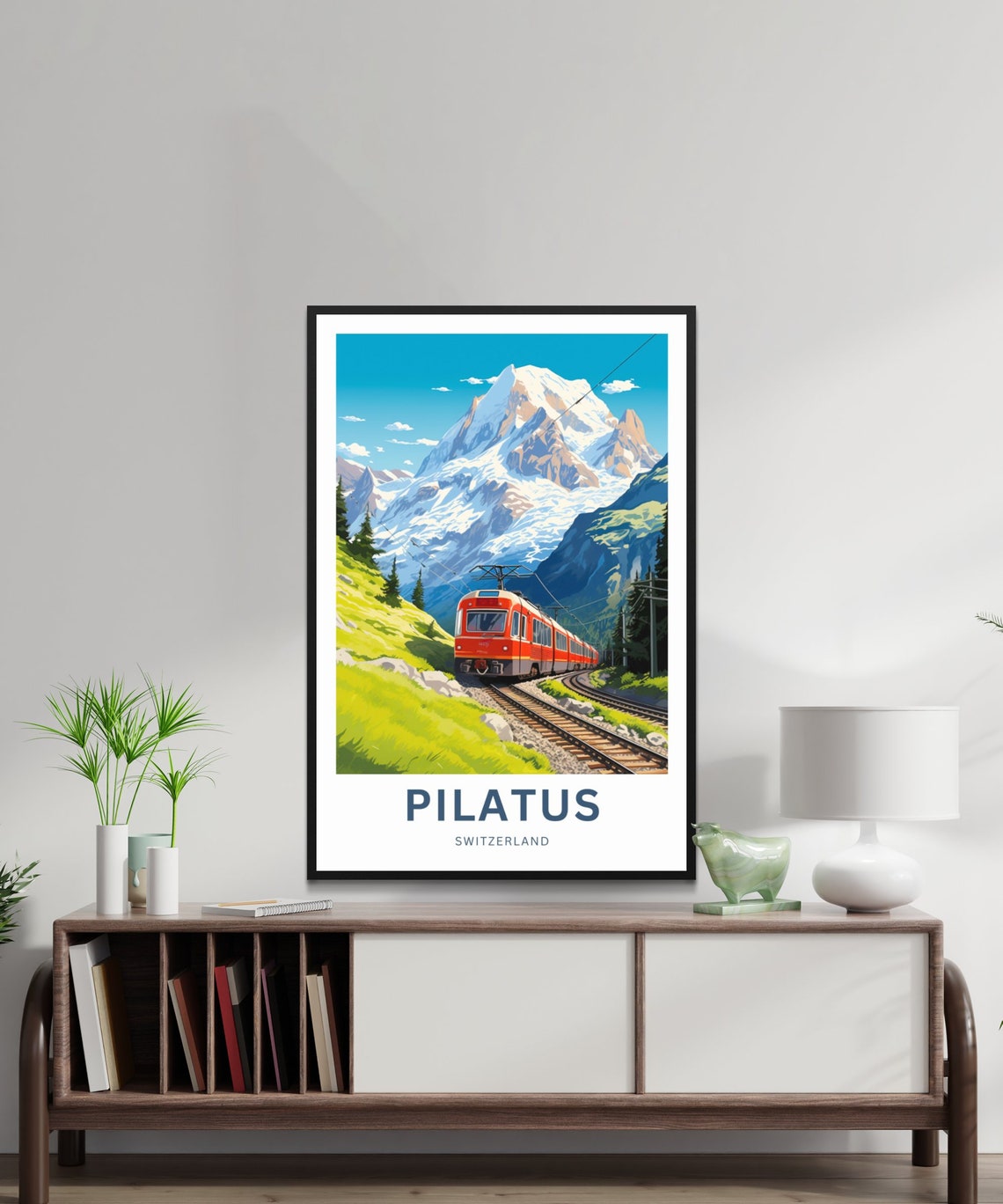 Pilatus Switzerland Red Mountain Train Personalized Travel Poster - Image 2