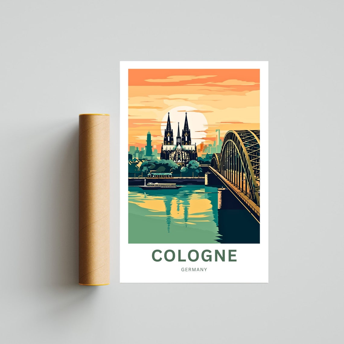 Cologne Germany Cathedral Sunset Over Rhine River View Poster - Image 4