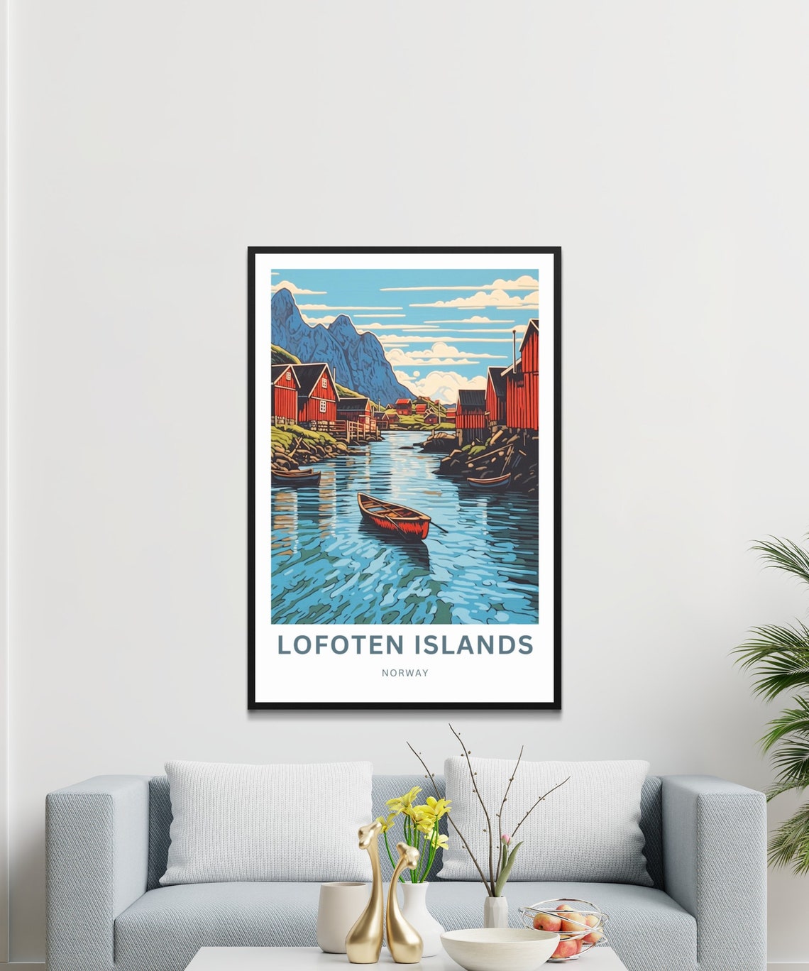 Lofoten Islands Norway Red Fishing Cabins Custom Text Travel Poster - Image 3