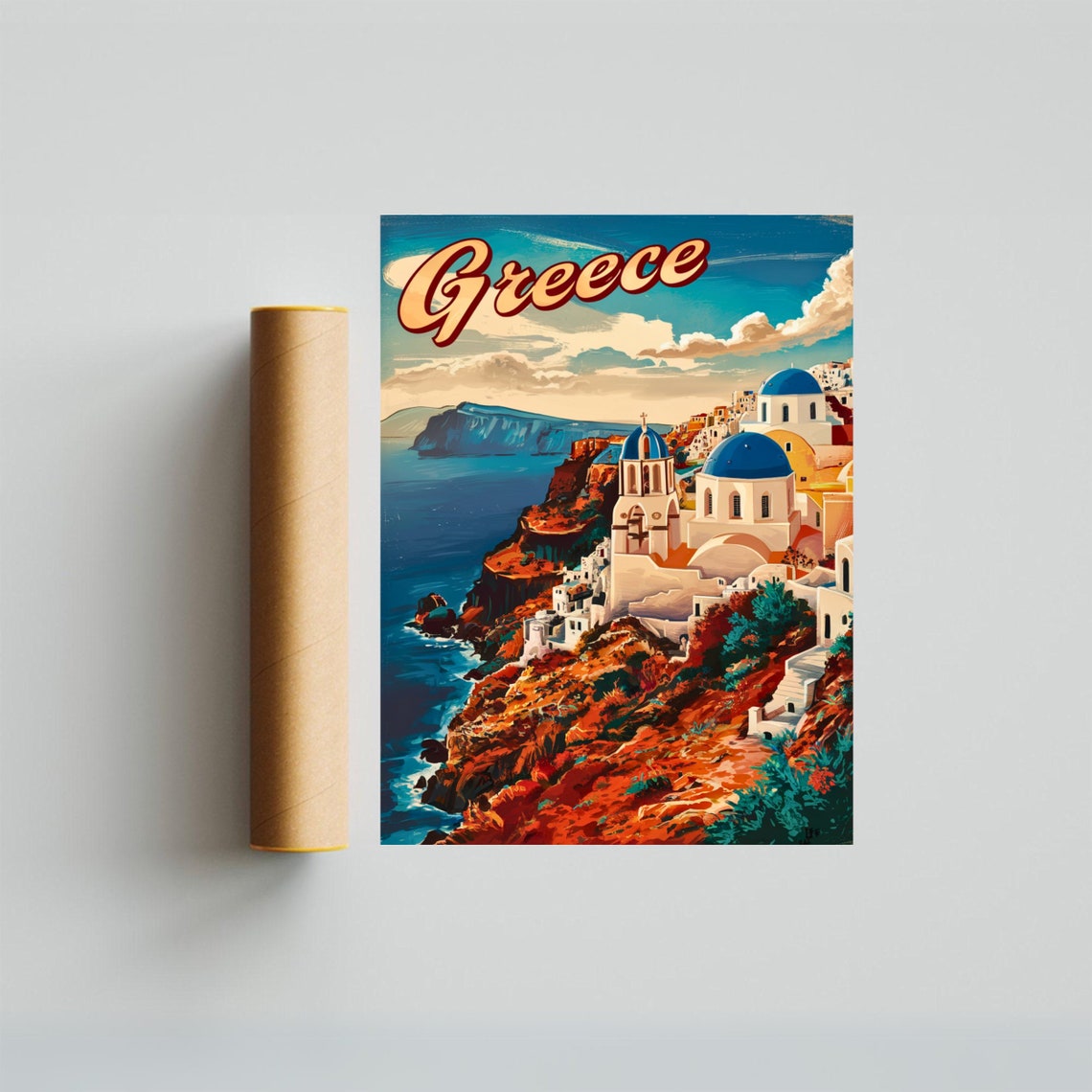 Greece Island Cove Beach Village Cliffs Vintage Travel Poster - Image 3