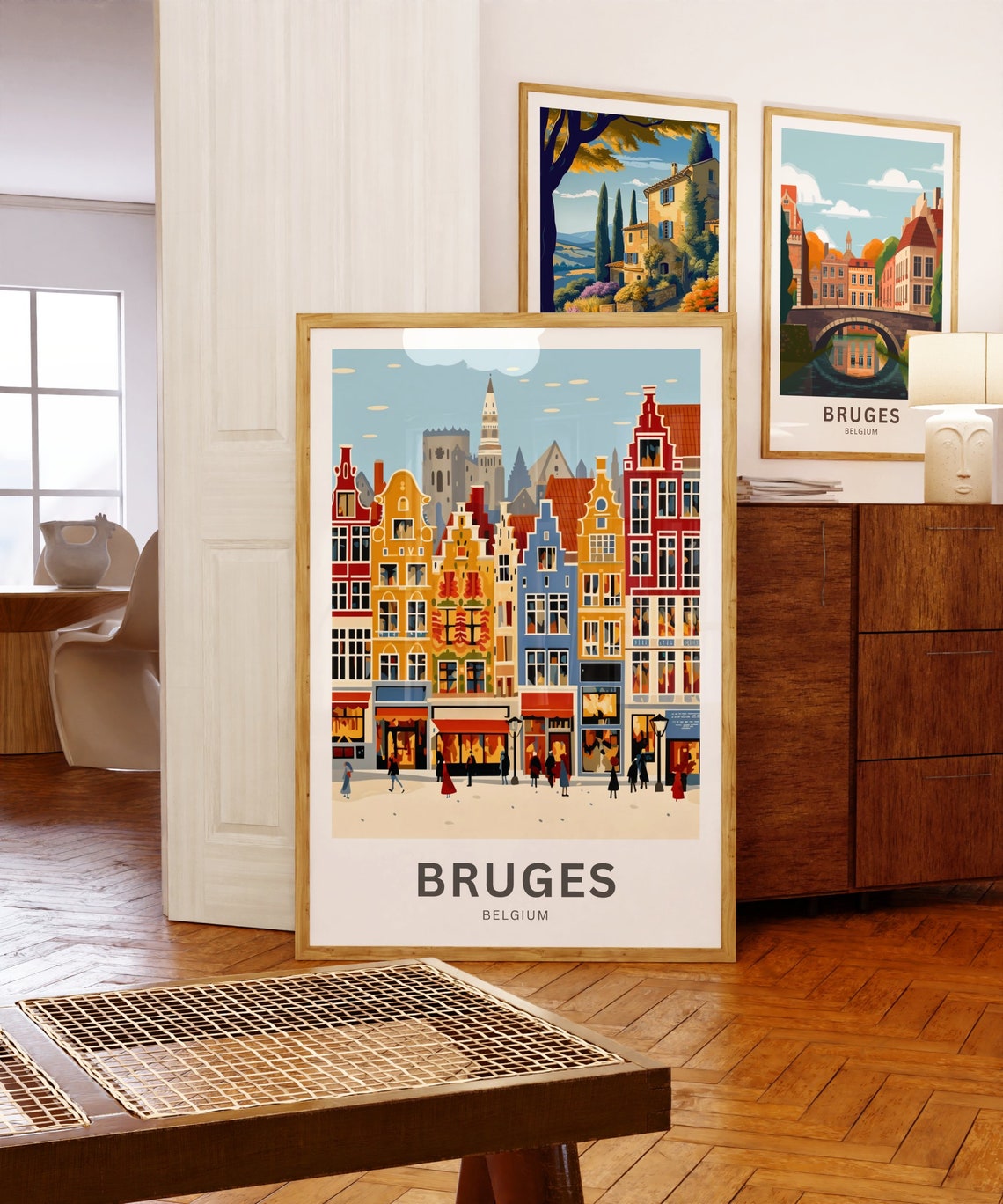 Personalized Bruges Belgium Belfry Snow Custom Vintage Travel Poster - Image 5