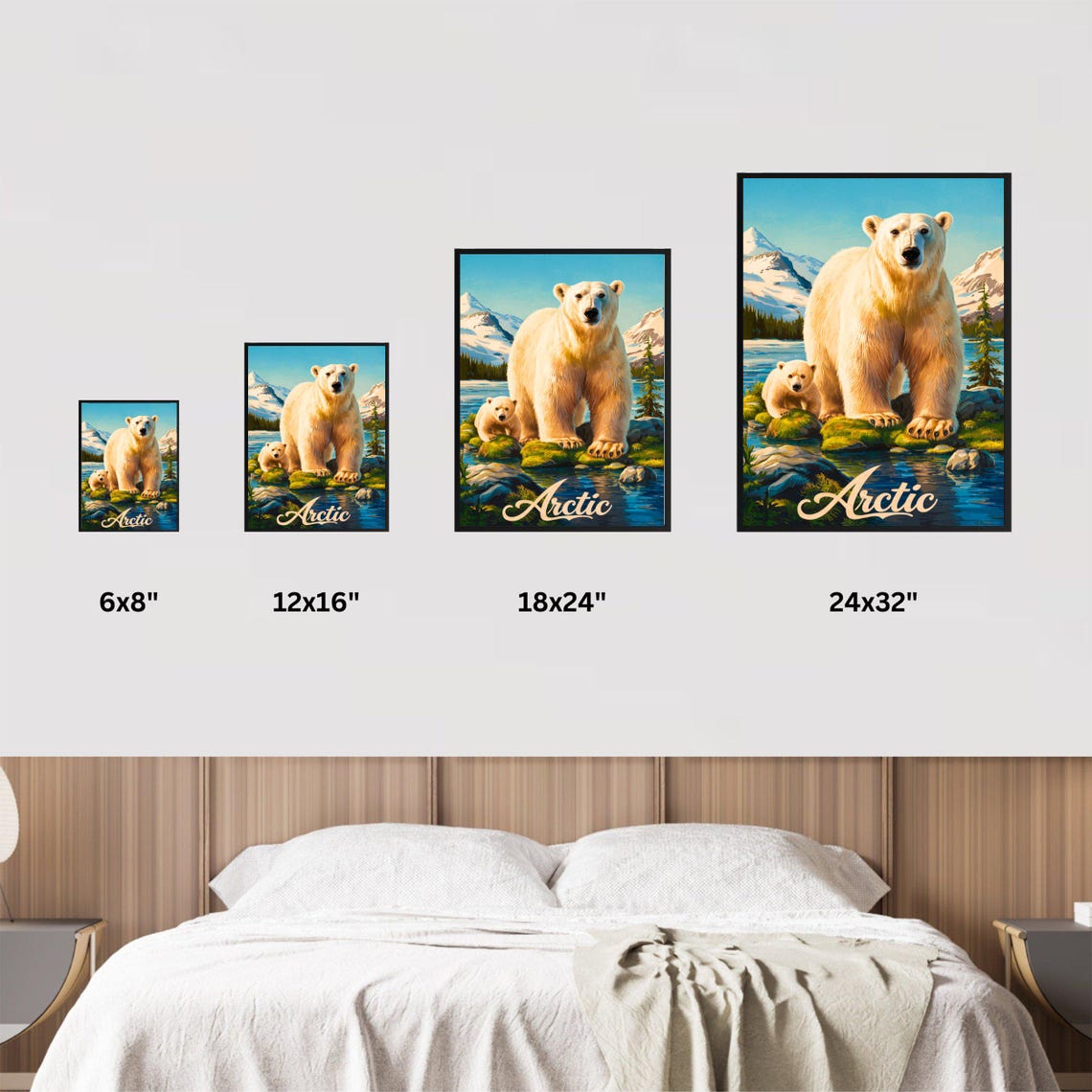 Arctic Polar Bear Cub Riverbank Script Lettering Travel Poster - Image 2