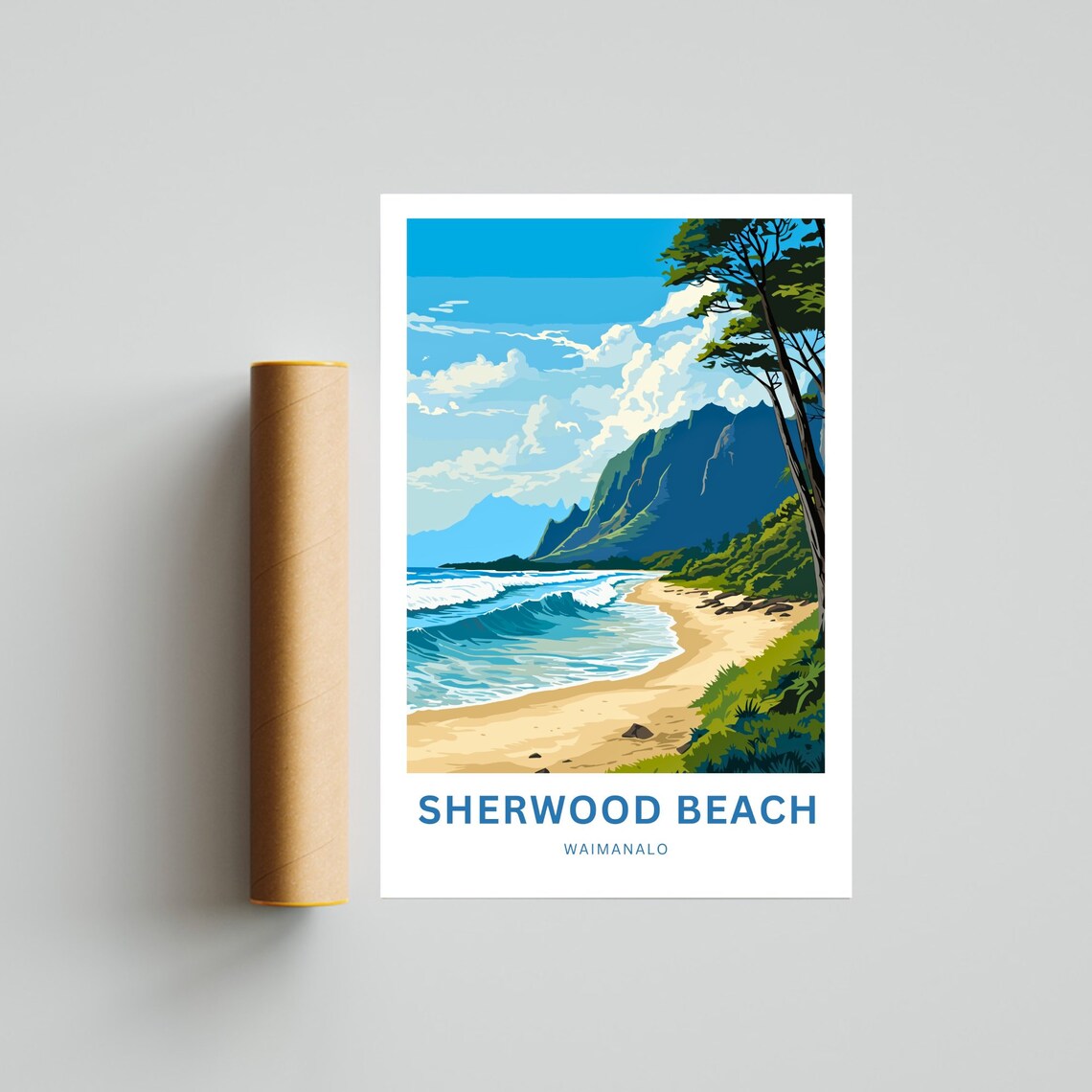 Personalized Sherwood Beach Travel Poster, Waimanalo Hawaii - Image 4