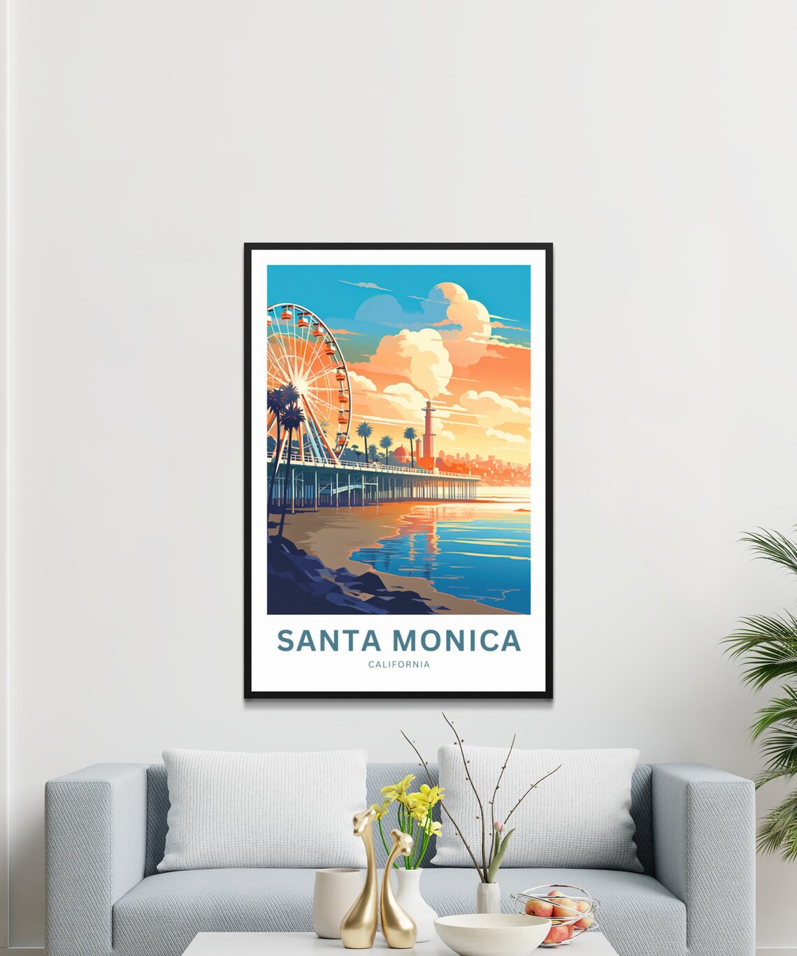 Santa Monica California Custom Text Pier Ferris Wheel Sunset Travel Poster - Image 2