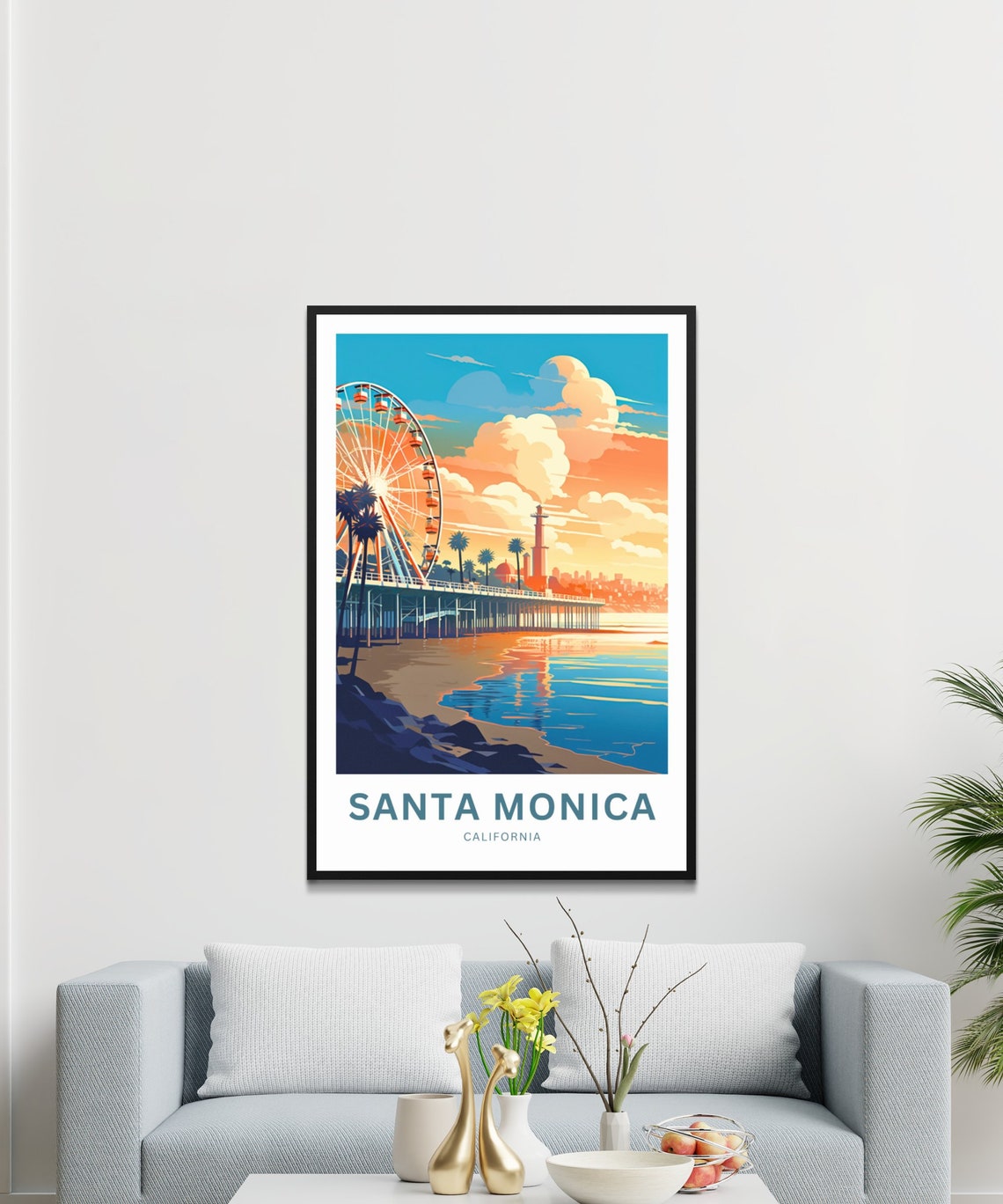 Santa Monica California Pier Ferris Wheel Sunset Travel Poster - Image 2
