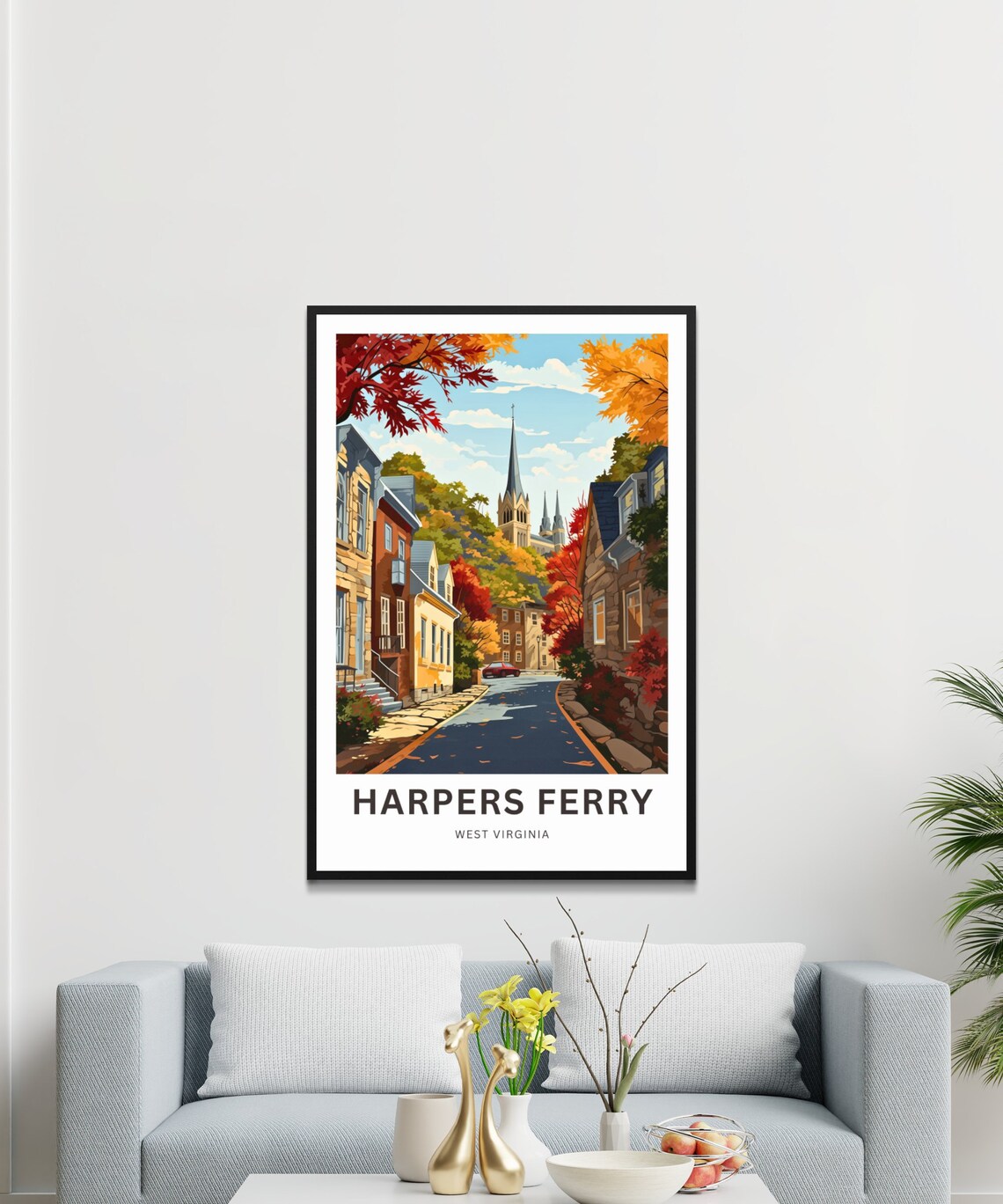 Harpers Ferry Autumn Street Red Maples Cathedral View Travel Poster - Image 3