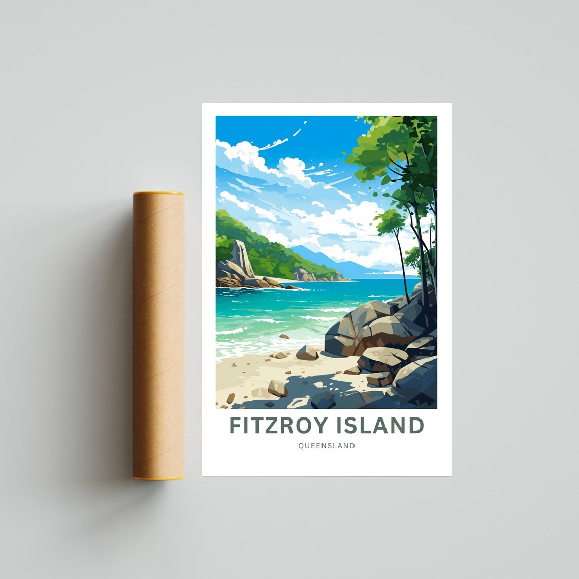 Personalized Fitzroy Island Queensland Rocky Beach Travel Poster - Image 4