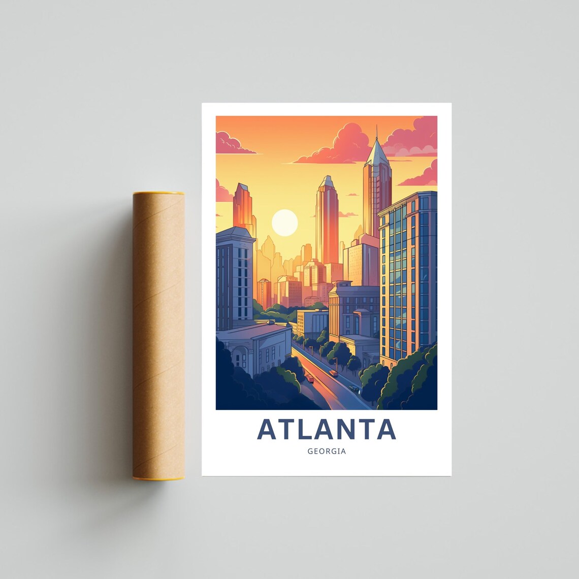 Atlanta Georgia Downtown Sunset Skyline Vintage Travel Poster - Image 4
