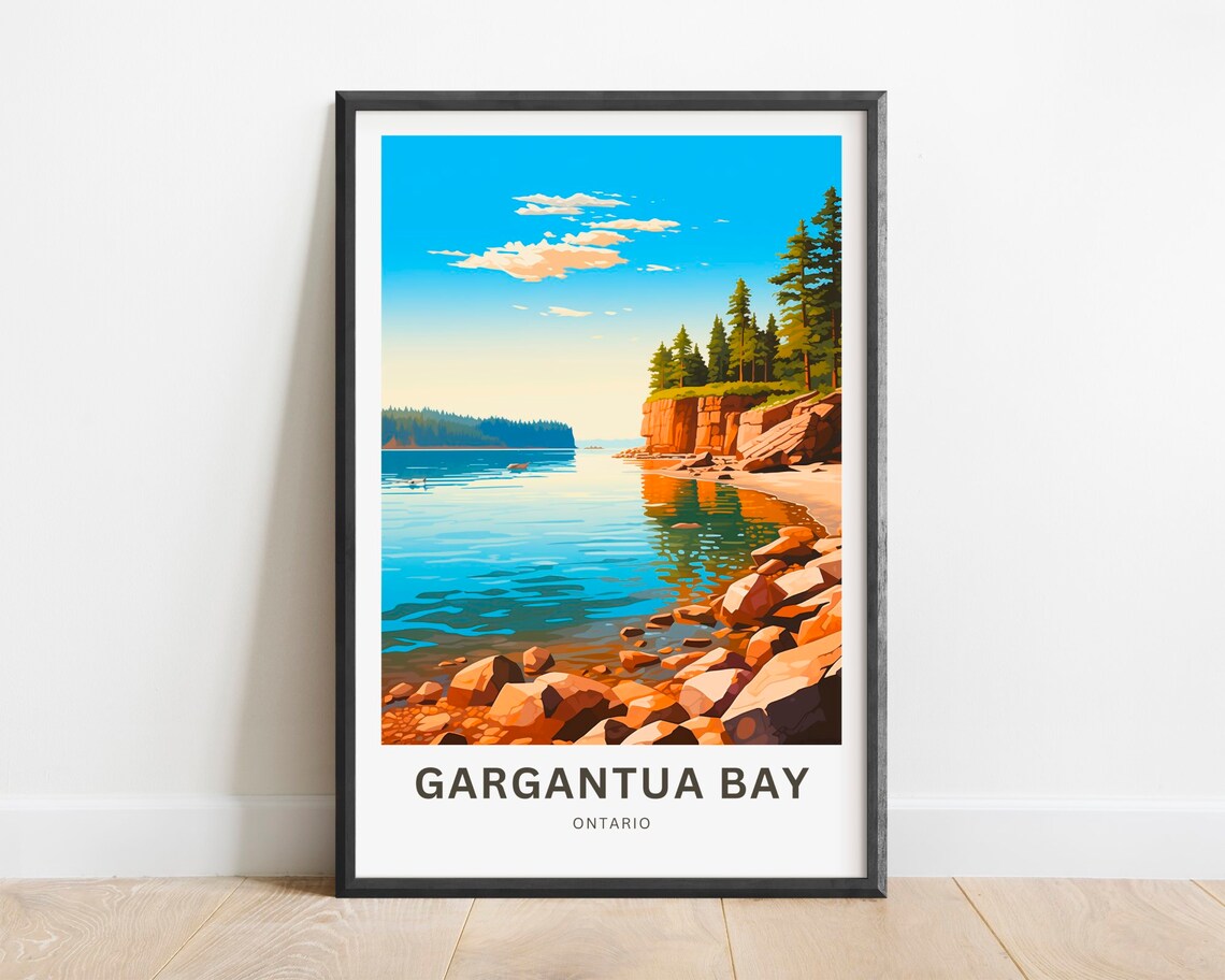 Gargantua Bay Ontario Rocky Shoreline Calm Blue Water Travel Poster