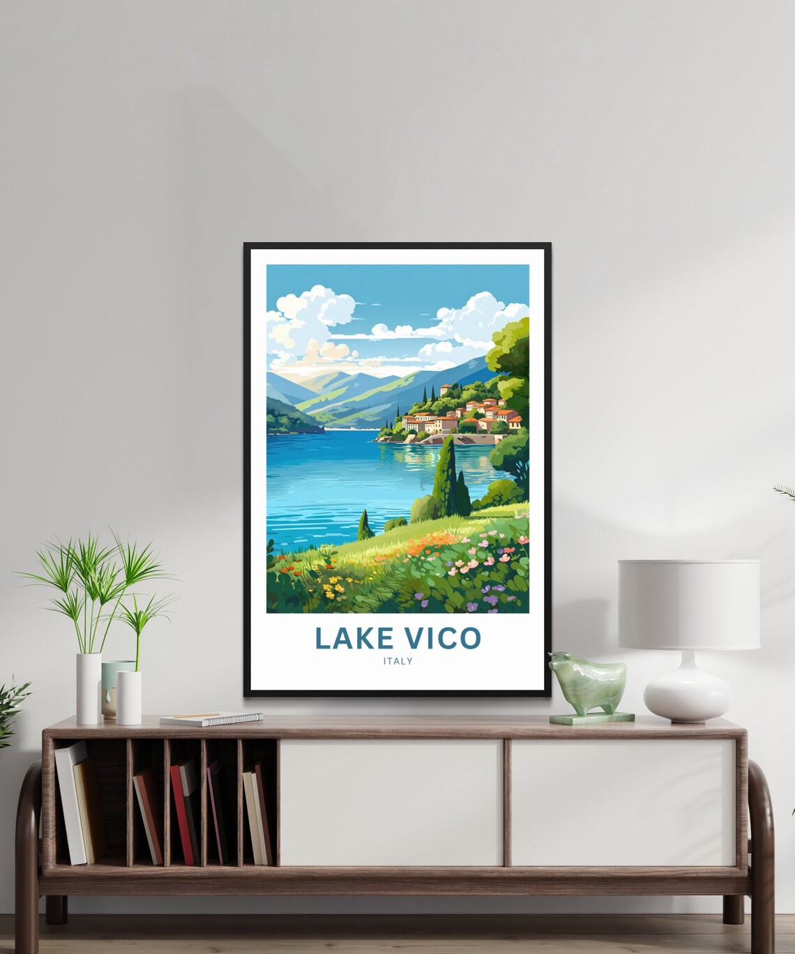 Lake Vico Italy Lakeside Village Cypress Trees Scenic Travel Poster - Image 2