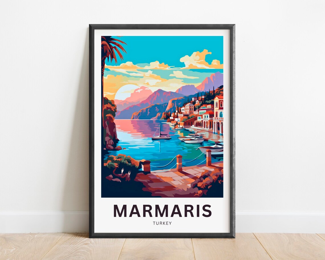 Marmaris Turkey Coastal Town Vintage Travel Poster Harbor Gift