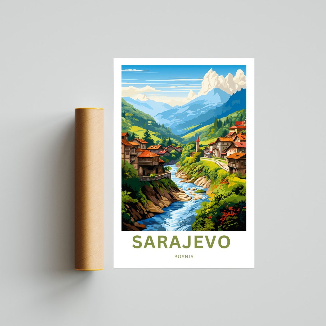 Personalized Sarajevo Bosnia Mountain Town River Travel Poster - Image 4