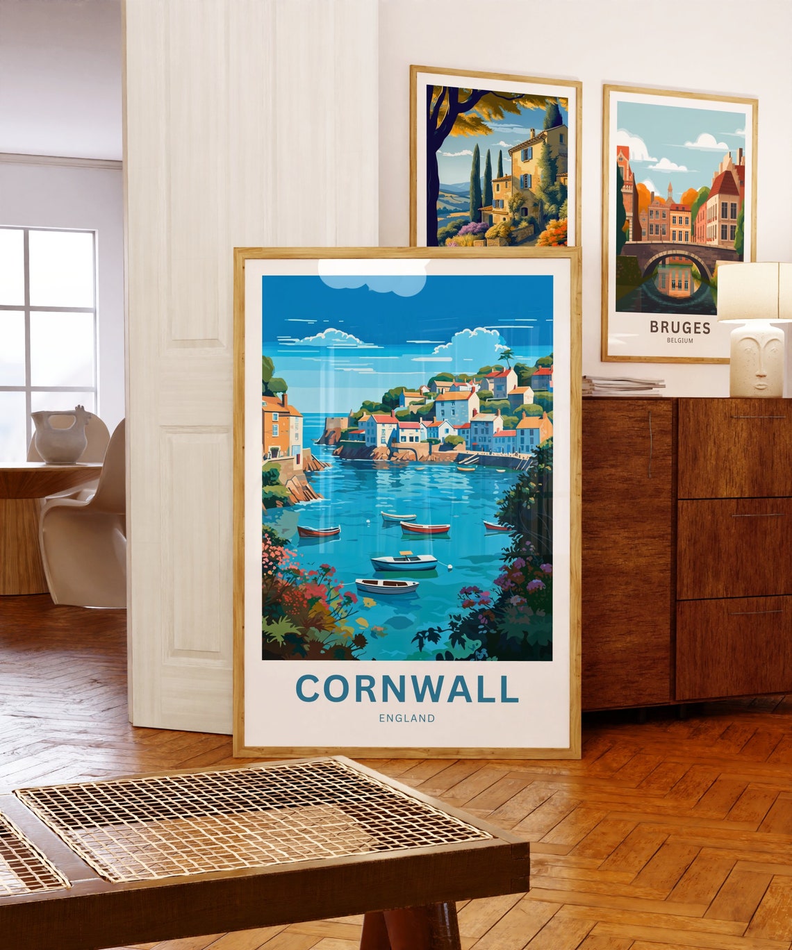 Cornwall England Charming Fishing Harbor Village Scene Poster - Image 5