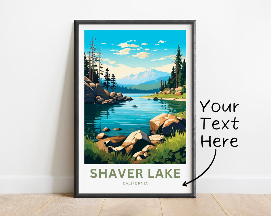 Shaver Lake California Grassy Lakeshore Custom Text Travel Poster