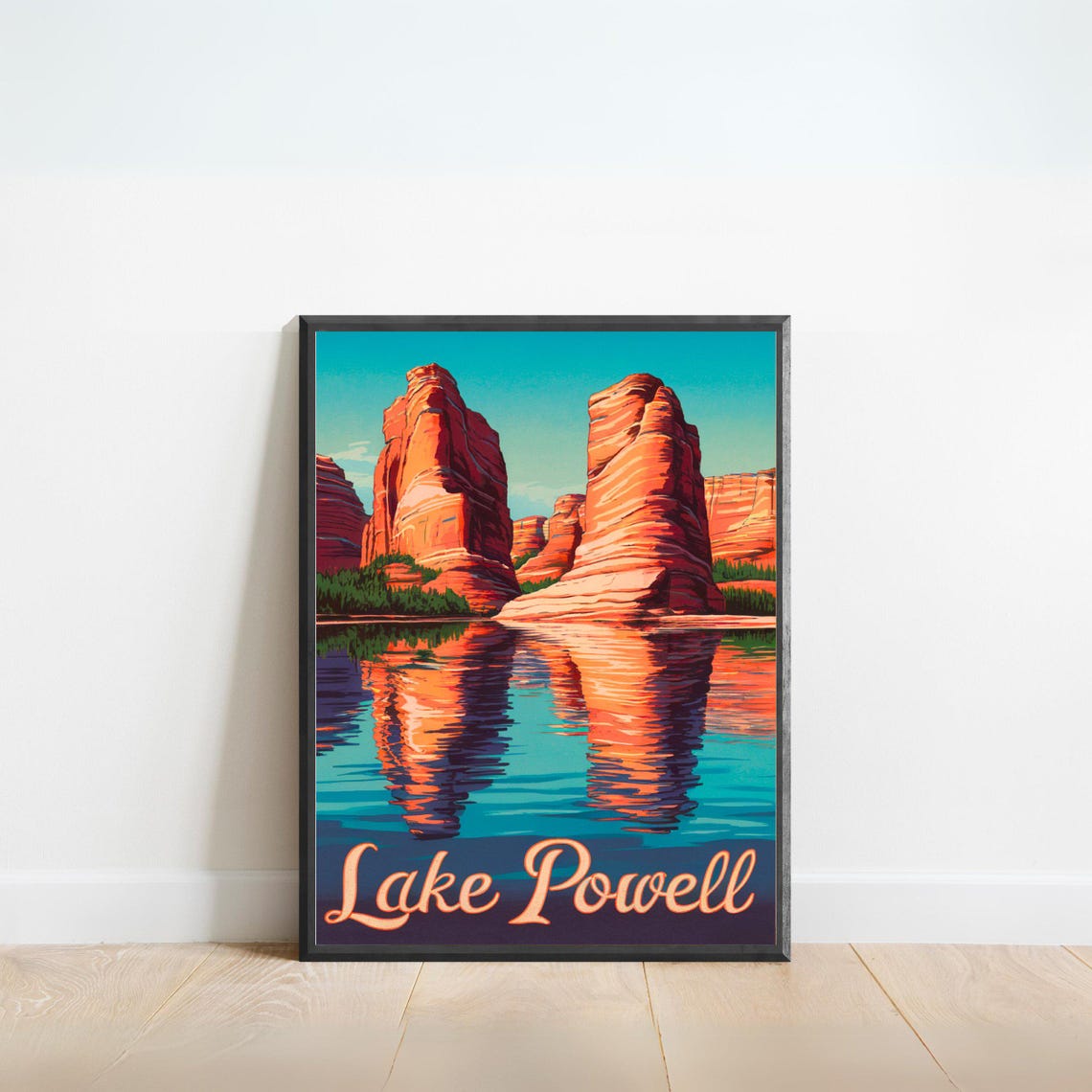 Lake Powell Vintage Red Rock Tower Lake Reflection Art Poster
