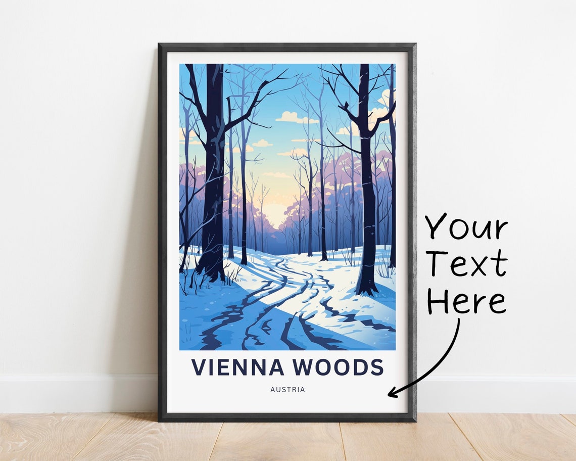Personalized Vienna Woods Snowy Blue Forest Custom Name Travel Poster