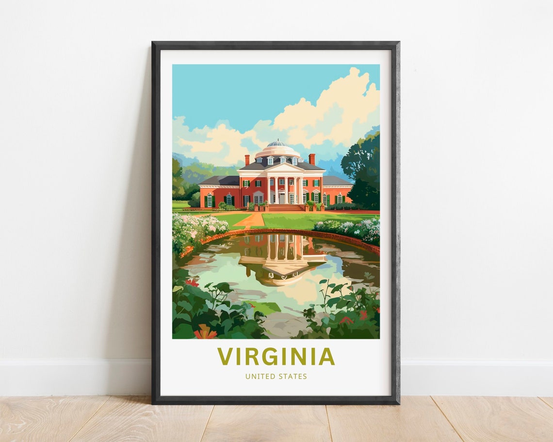 Virginia Colonial Brick Estate Reflecting Pond Travel Poster