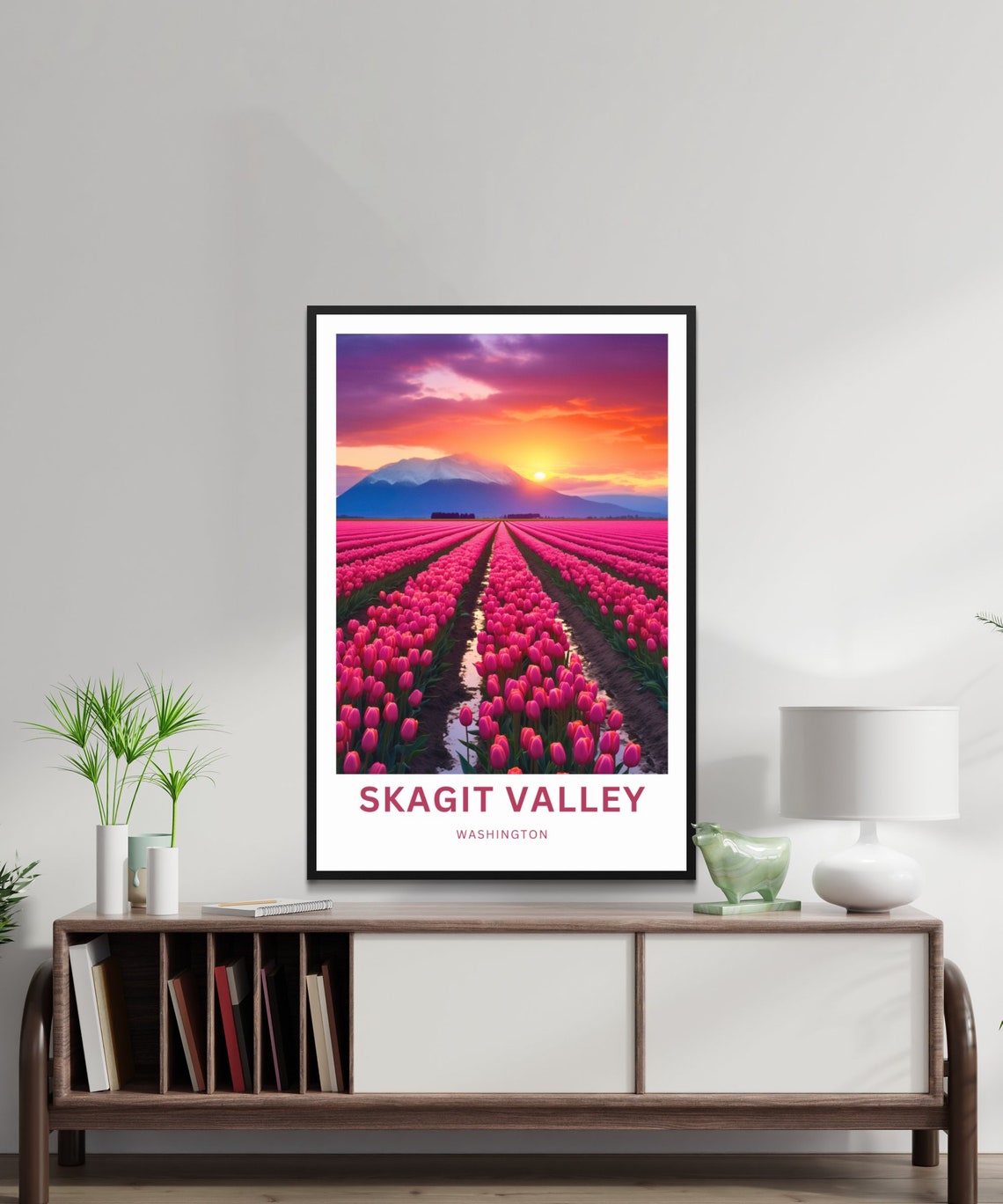 Skagit Valley Washington Pink Tulip Field Mountain Travel Poster - Image 4