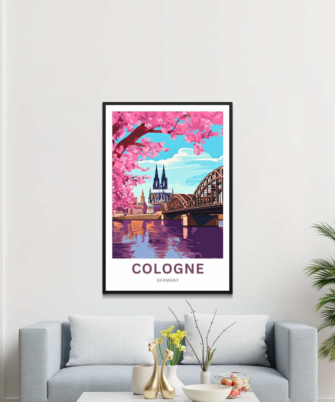 Cologne Germany Cathedral Cherry Blossom Bridge Travel Poster - Image 3