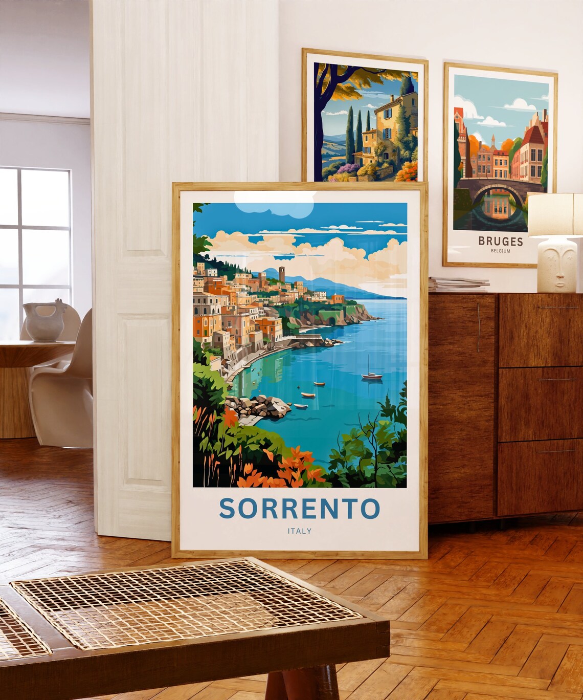 Sorrento Italy Curved Bay Marina Modern Colorful Coastal Art Poster - Image 5