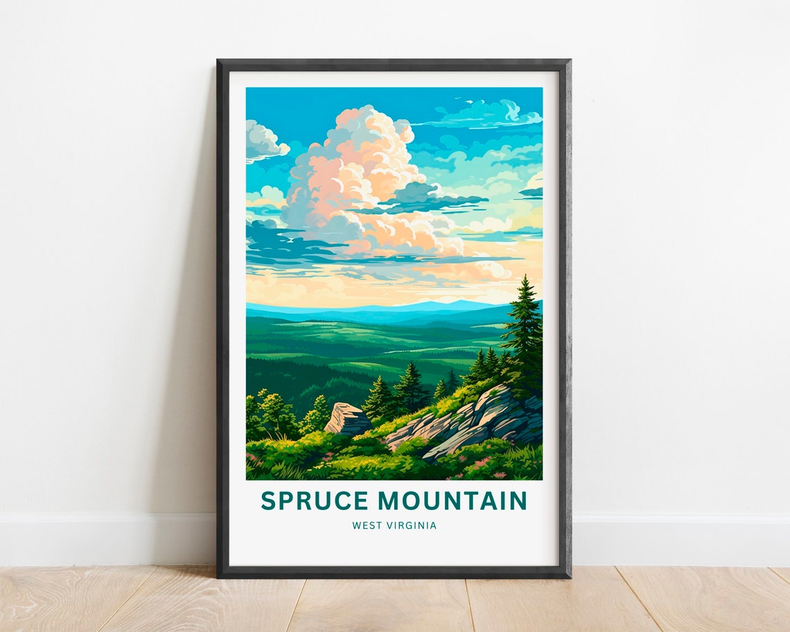 Spruce Mountain West Virginia Rolling Valley Cloud Travel Poster