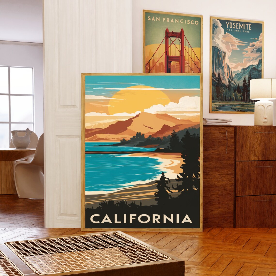 California Mountain Lake Sunset Silhouette Vintage Travel Poster - Image 5