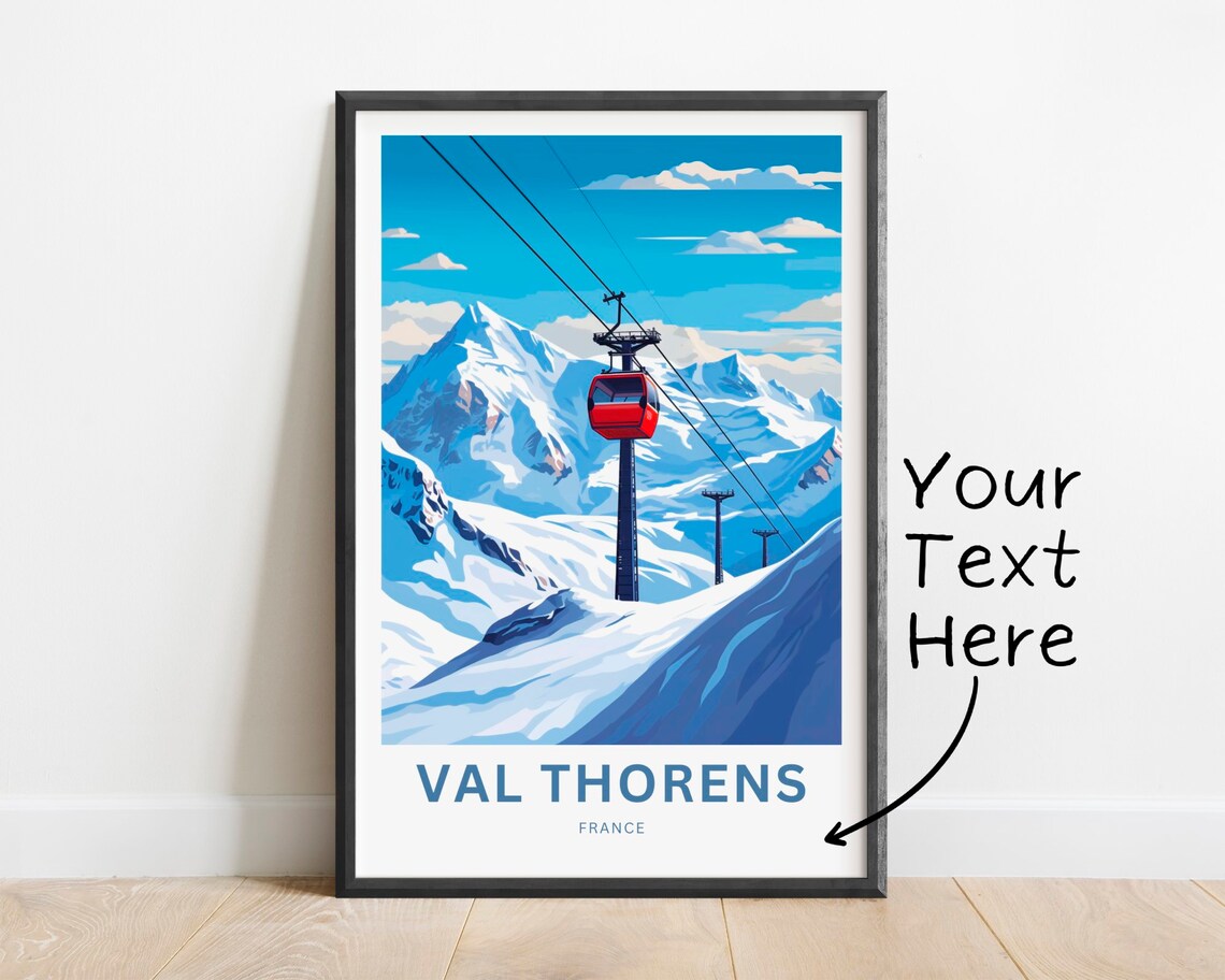 Val Thorens France Red Cable Car Over Snowy Alpine Peaks Poster
